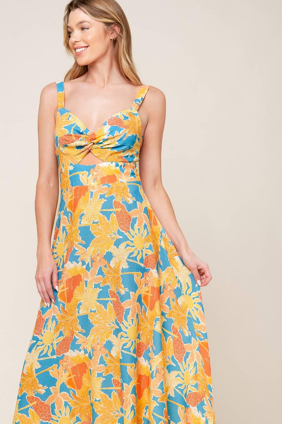 Twirl Me Blue Woven Midi Dress