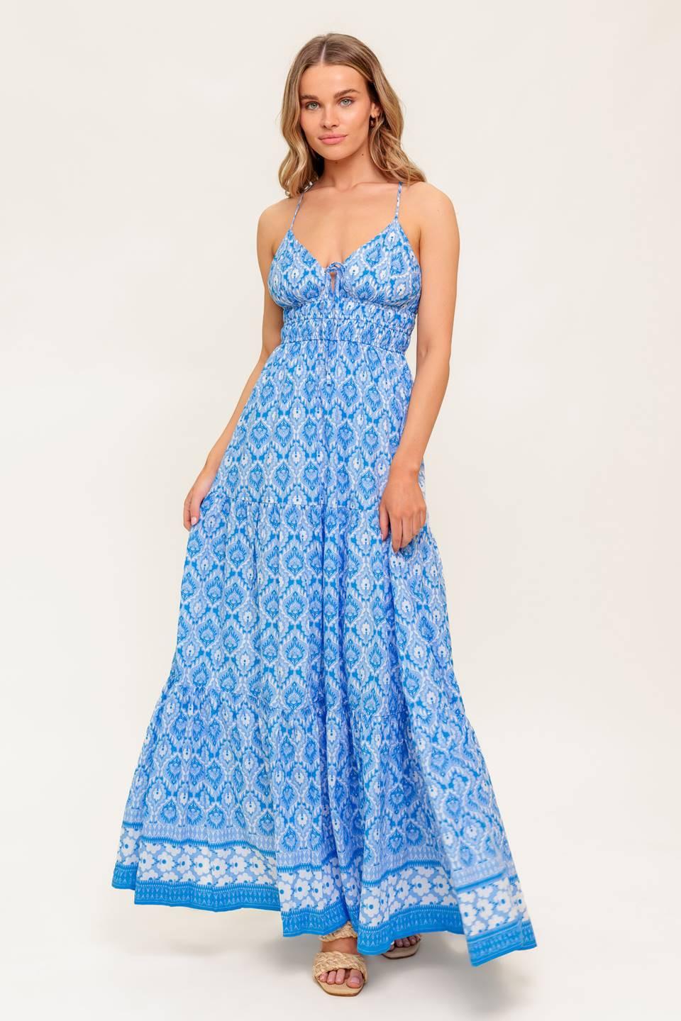 WILDFLOWER RHAPSODY WOVEN MAXI DRESS L FLYING TOMATO BLUE / L