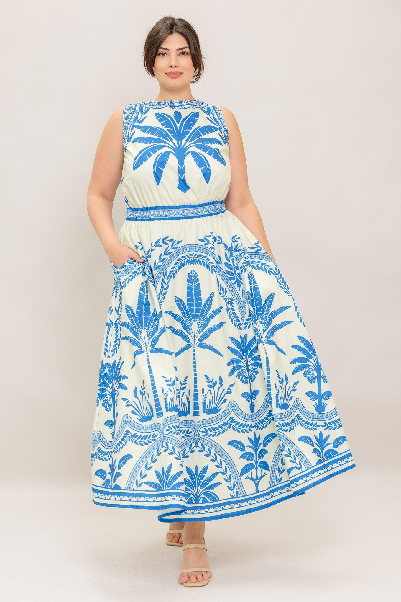 Ocean Petals Woven Midi Dress
