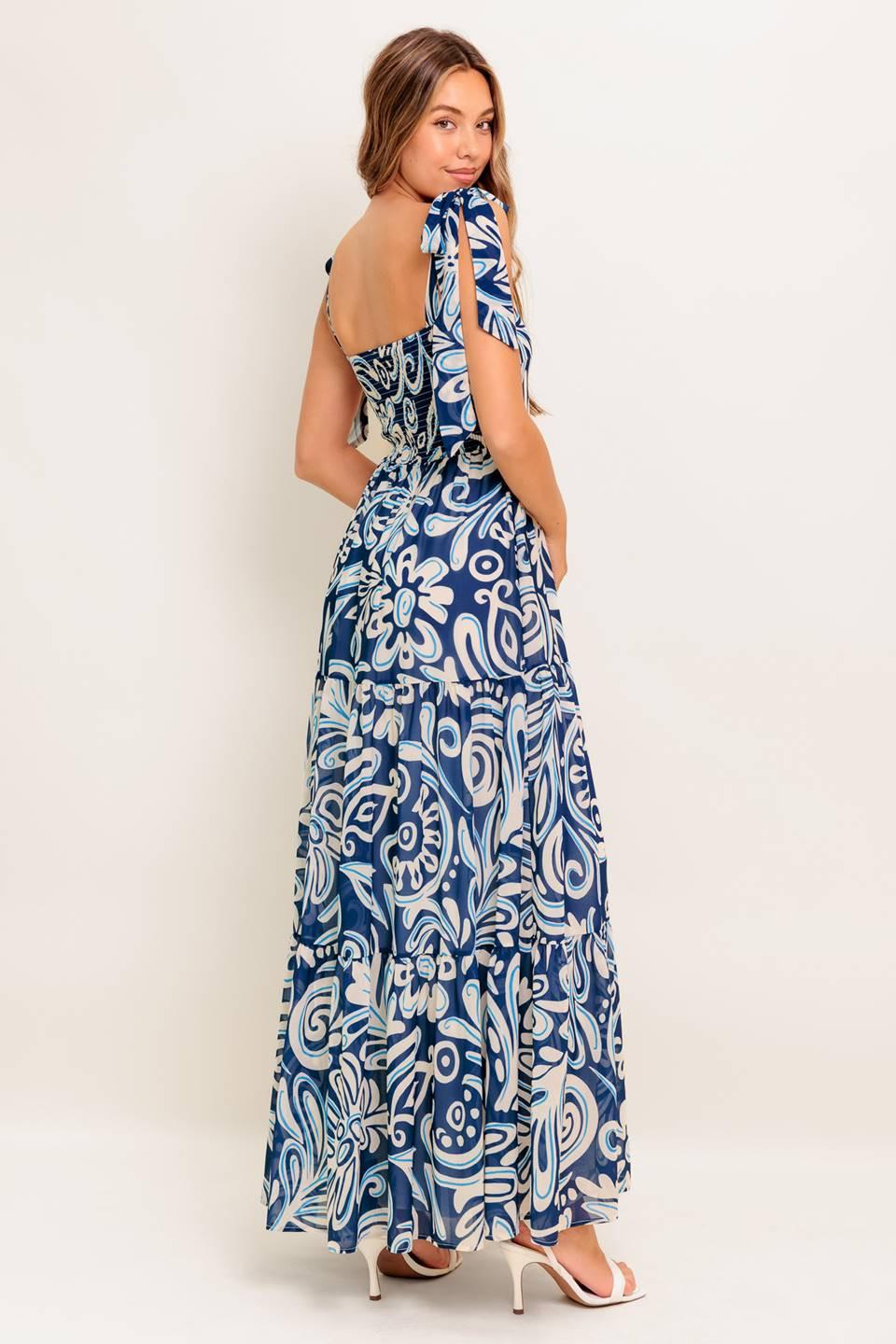 Island Serenade Navy Woven Maxi Dress