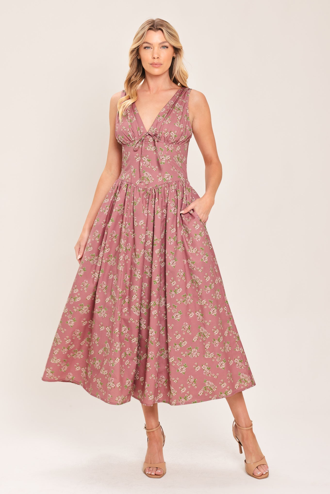 midi garden party dresses ROSE WOVEN DRESS l FLYING TOMATO MAUVE / M Floral material Skirt /Train Type:Standard Mermaid (non convertible option) Myra 30.7 in. Grey 2.22.26