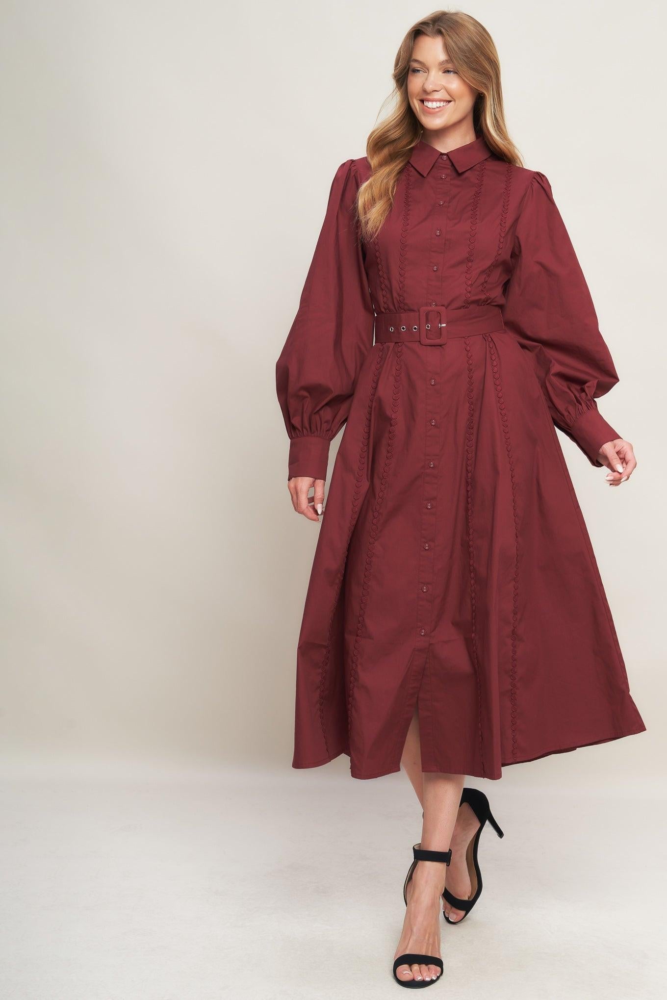 modern midi dress FEMME BURGUNDY WOVEN l FLYING TOMATO BURGUNDY / M Color:As-picture The sweetheart neckline highlights 33923 - Off-Shoulder Cap SW3174-MJ