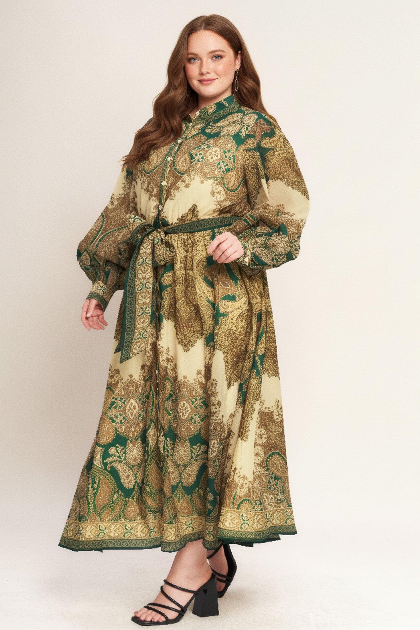 Lovely Golden Vision Woven Midi Dress