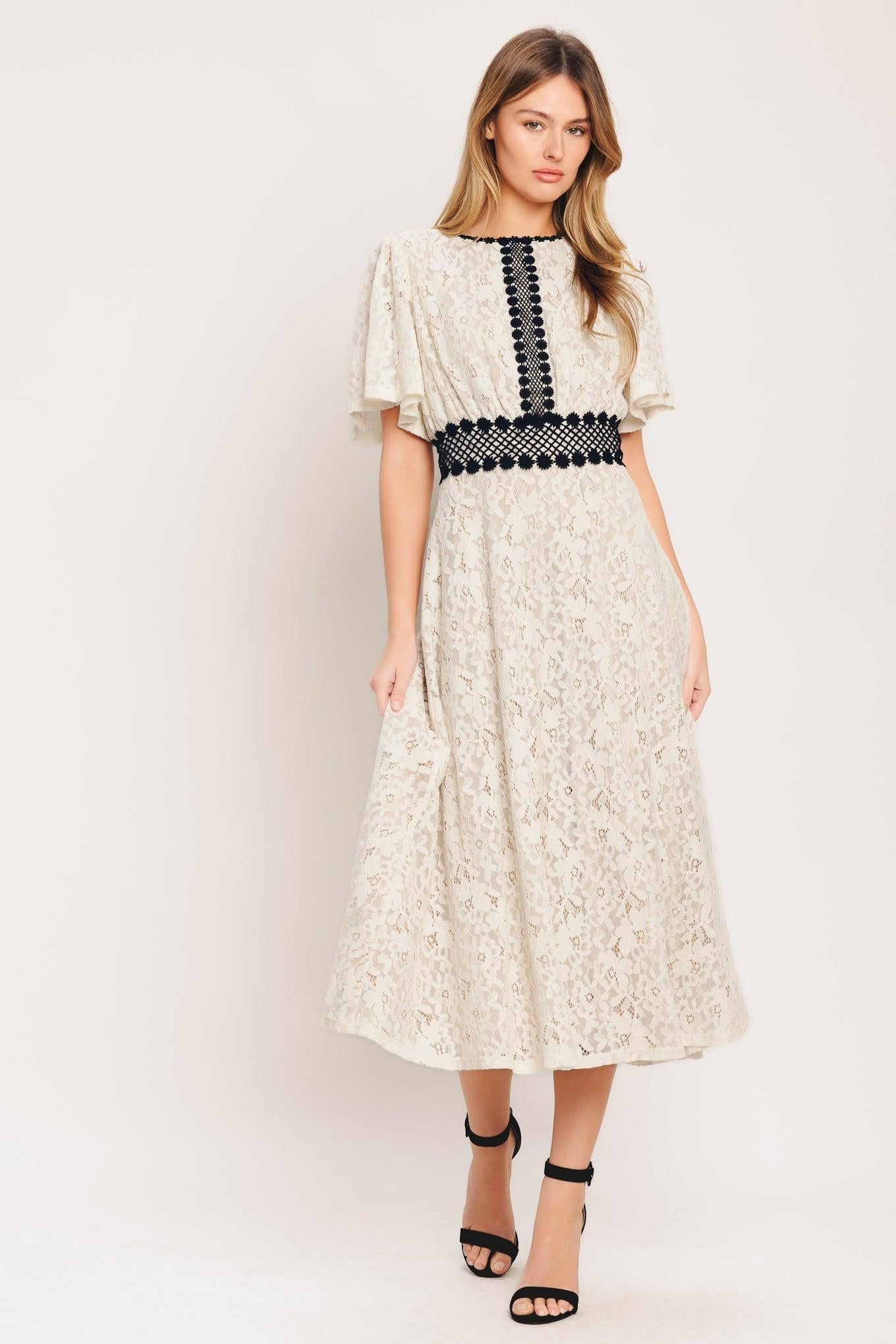 petite ivory lace dress LUNE WOVEN MIDI L FLYING TOMATO / L green-homecoming-dresses