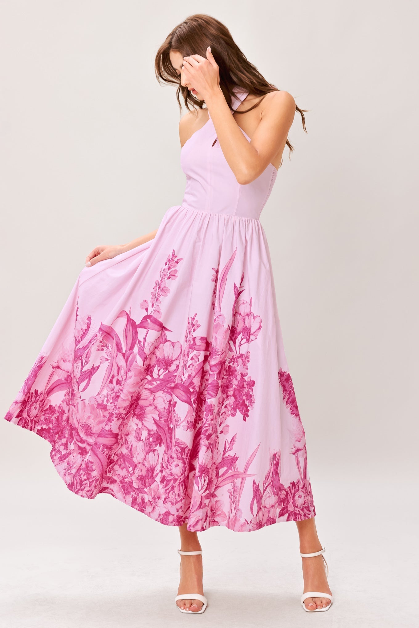 ROSELIGHT DREAM WOVEN MIDI DRESS, LIGHT PINK / S