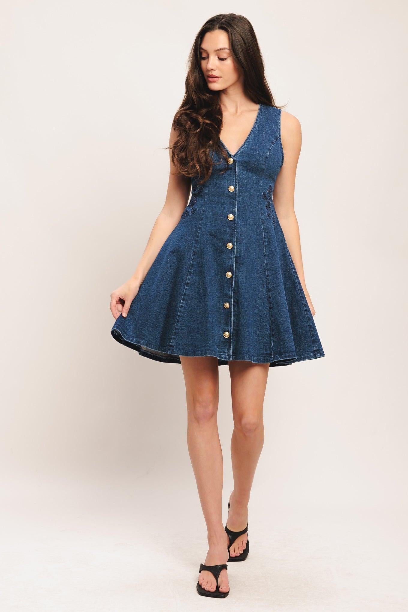 FLYING TOMATO Denim Minidress in Medium Indigo at Nordstrom Rack, Size Large