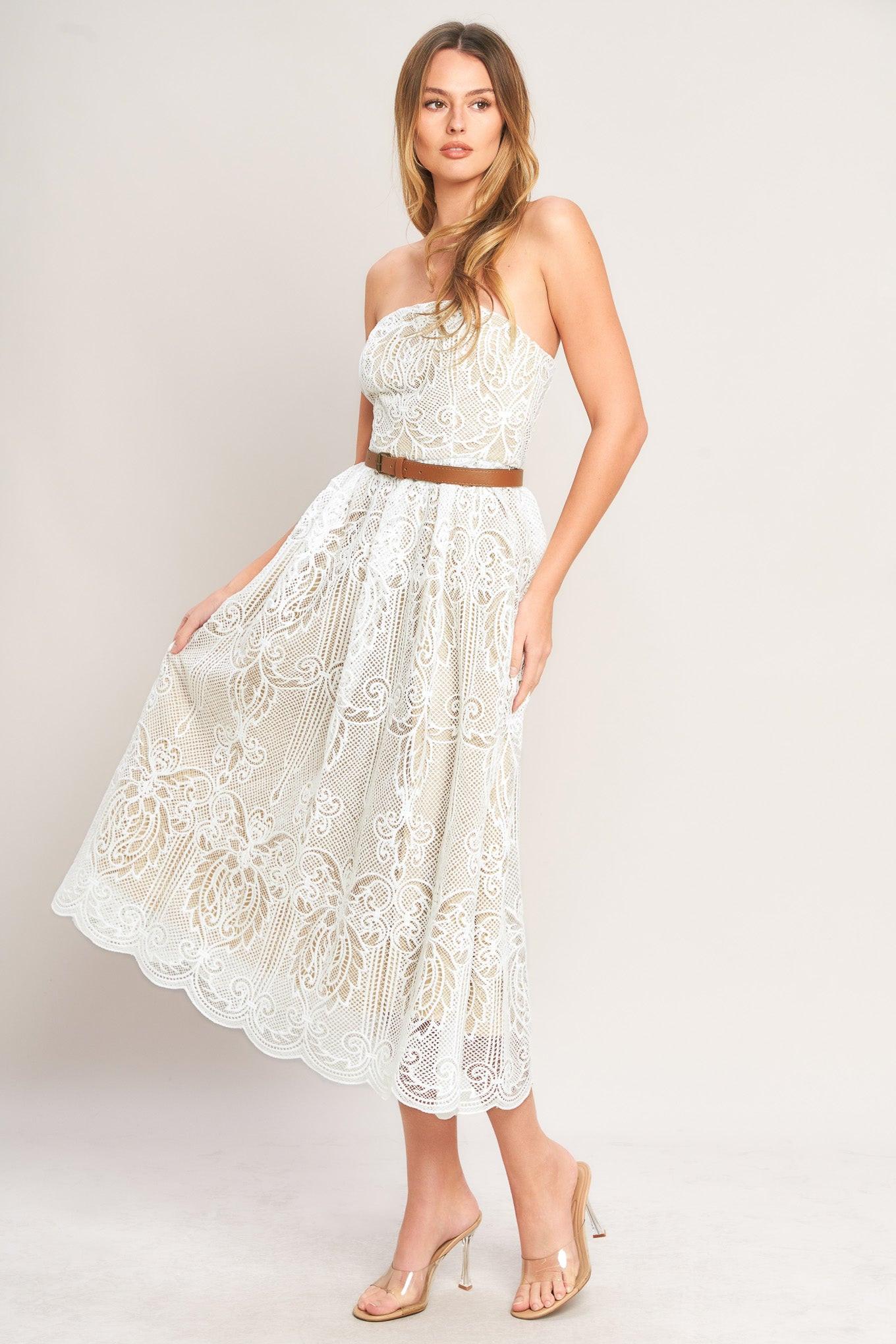 zulily lace dresses Purely Romantic Woven Lace Midi Dress CREAM / M