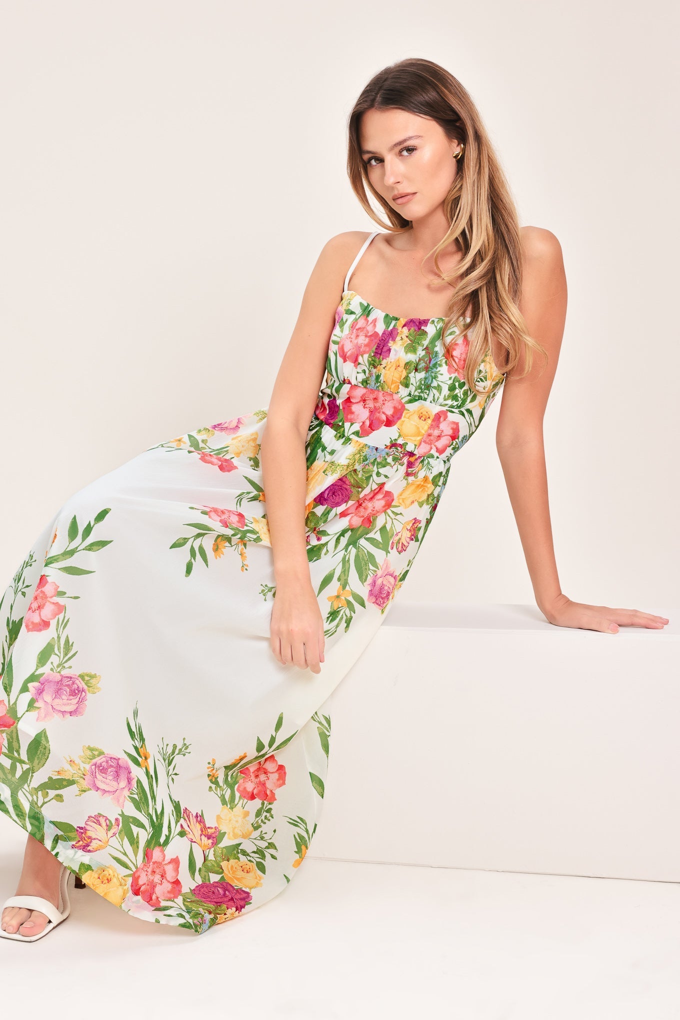 SHADOW FLORAL WOVEN MIDI DRESS l FLYING TOMATO IVORY / S SHADOW FLORAL WOVEN MIDI DRESS l FLYING TOMATO IVORY / S