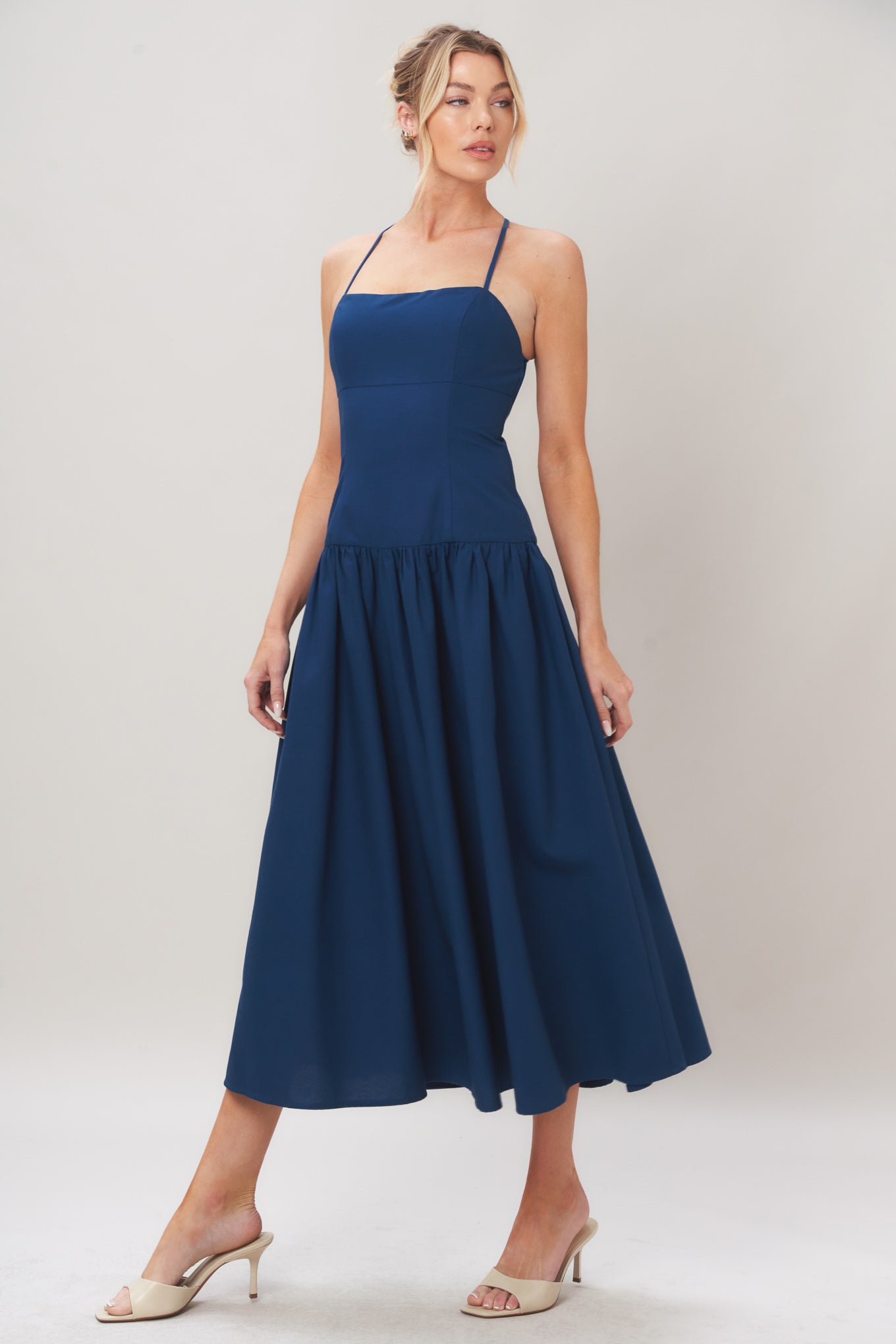 REFINED FLOW WOVEN MIDI DRESS L FLYING TOMATO NAVY / L