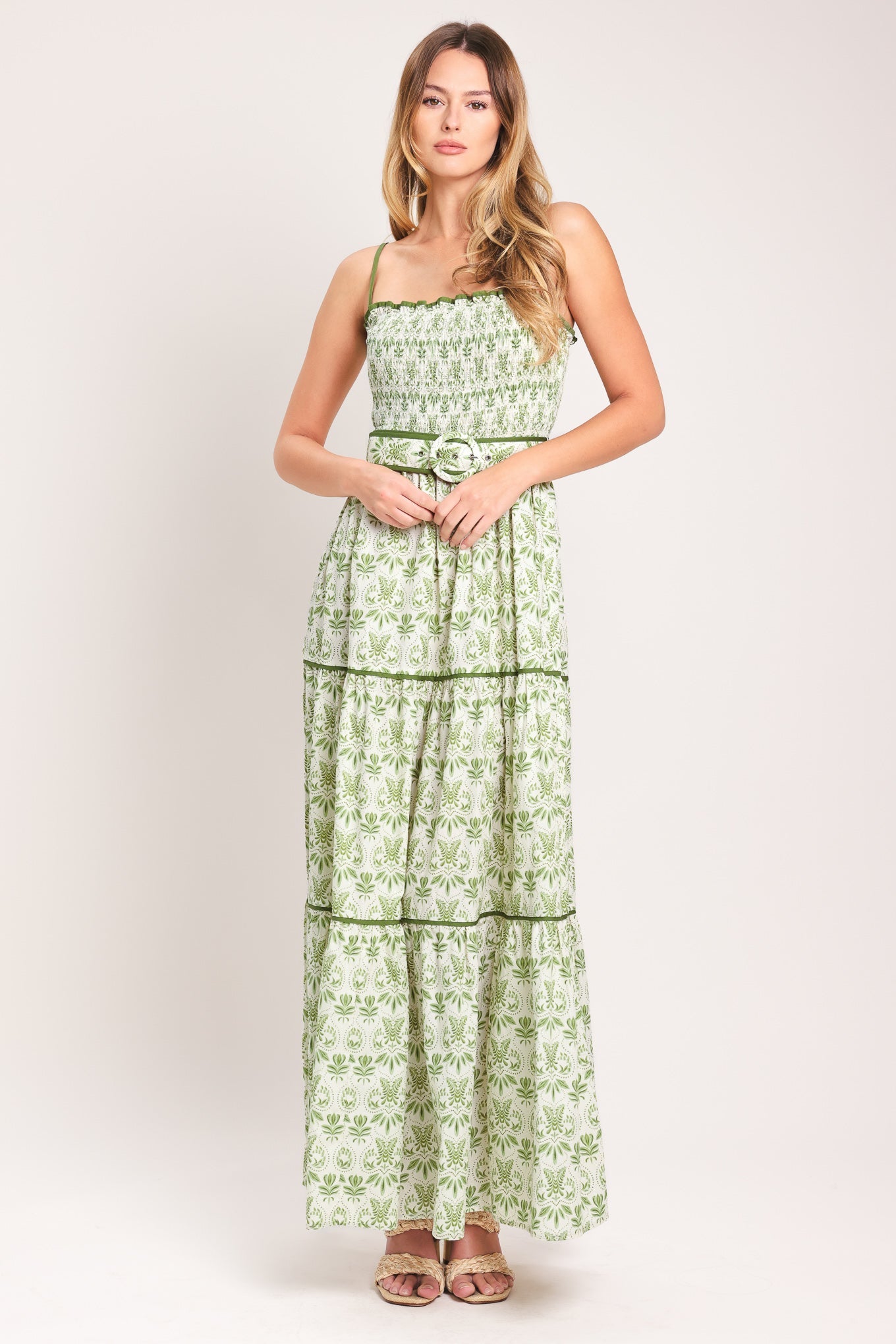 dainty maxi dresses Cordelia Ruffle Floral Maxi Dress  Shop American Threads Boutique Blue Floral / M