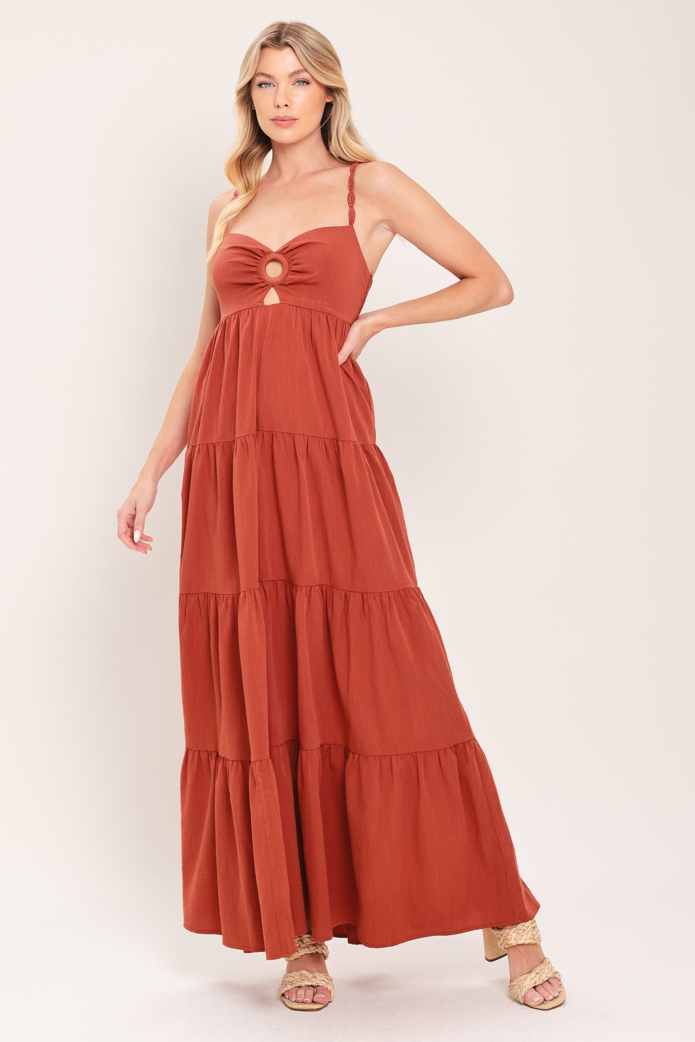 terracotta maxi dress Amber Wave Woven Maxi Dress TERRACOTTA / L