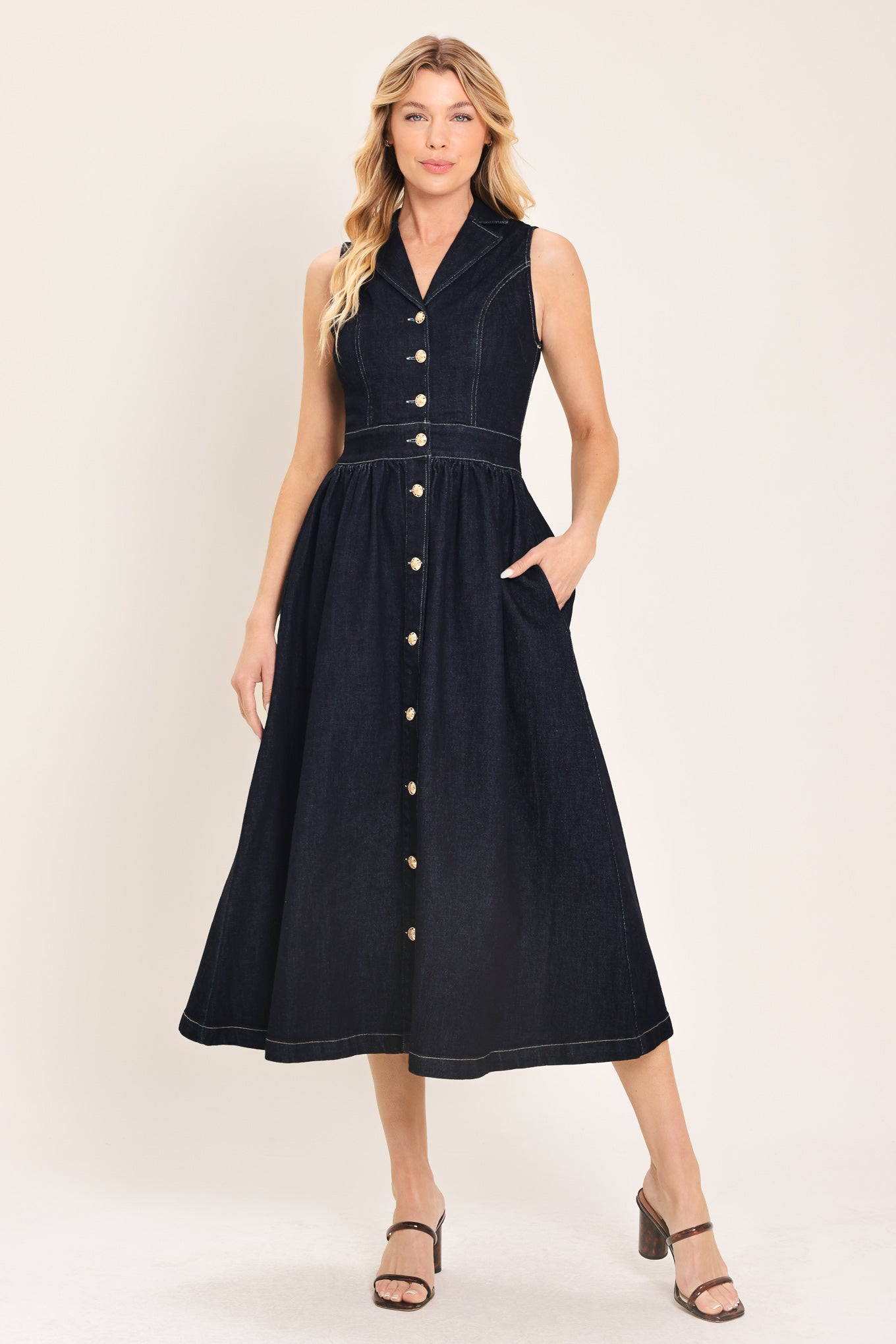 INDIGO CHARM DENIM MIDI DRESS L FLYING TOMATO DARK INDIGO / L