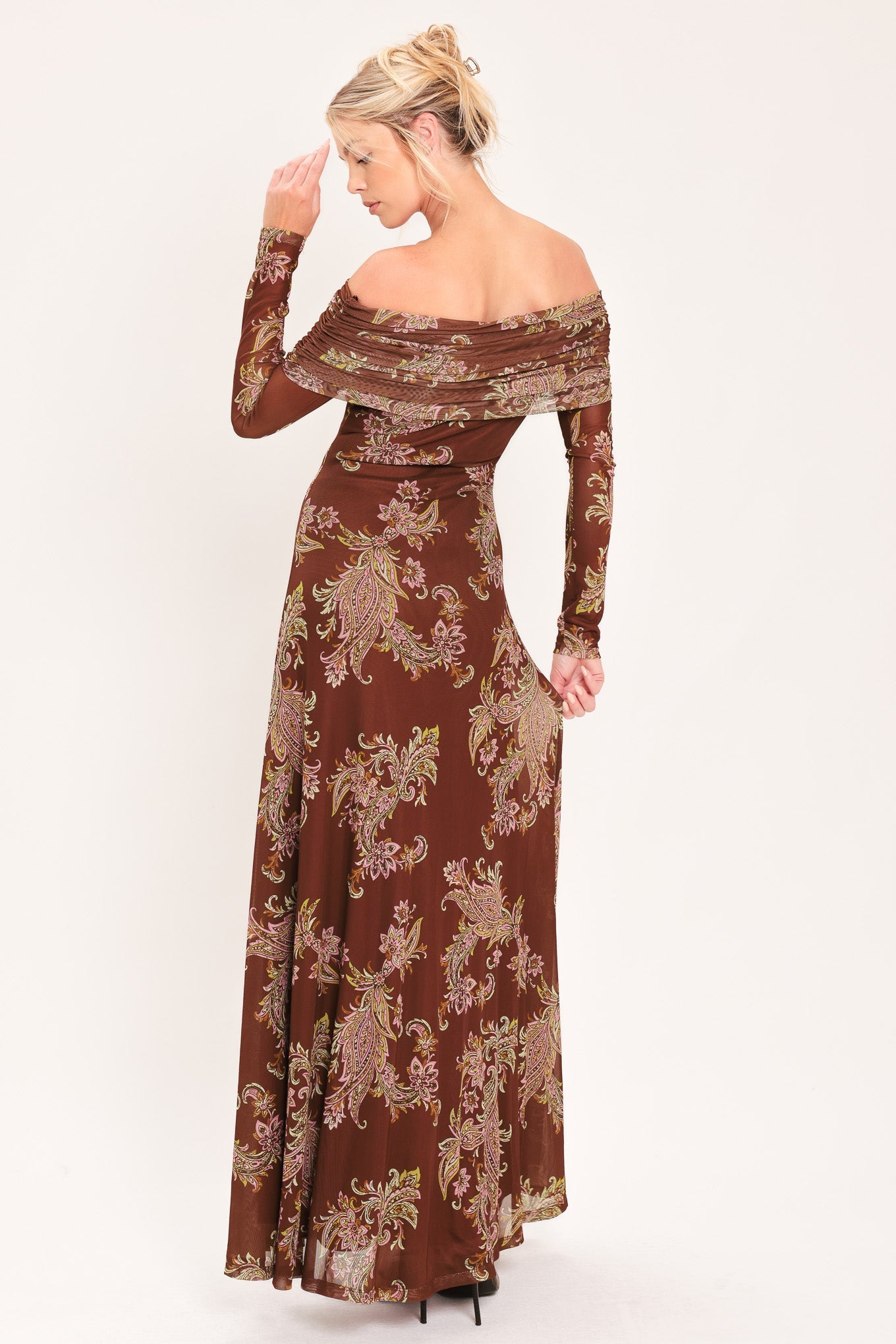 Burnt Sienna Serenade Power Mesh Maxi Maxi Dress