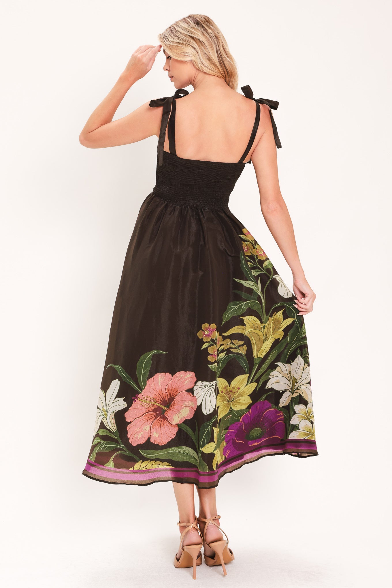 Cacao Floral Festival Woven Midi Dress