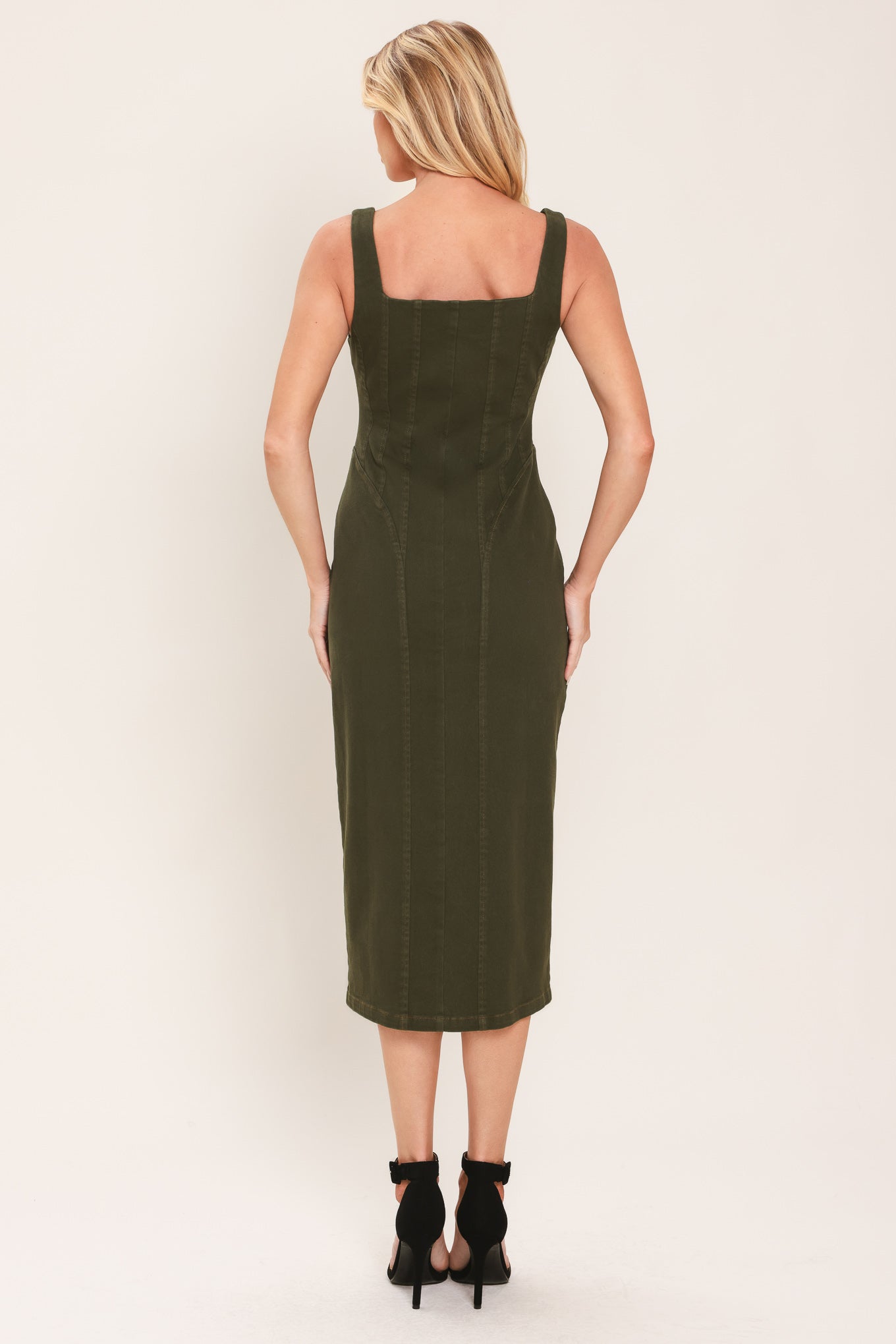 Modern Cargo Chic Woven Twill Midi Dress