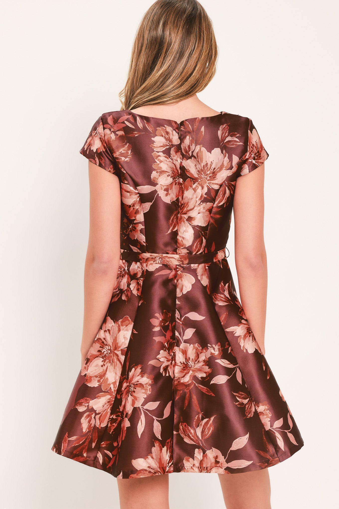 Mahogany Floral Kiss Woven Mini Dress
