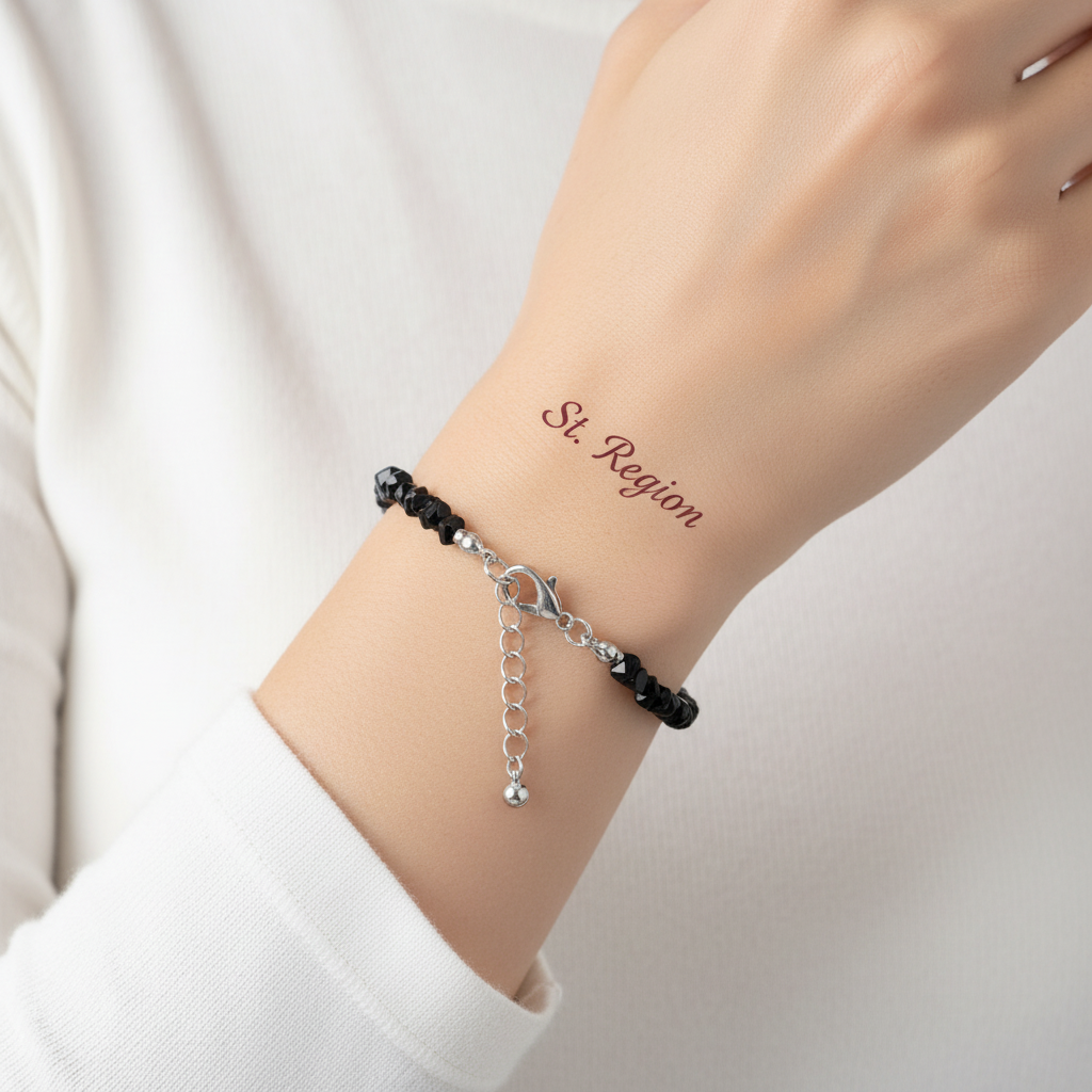 Black Resin & Silvertone Beads Chain Bracelet