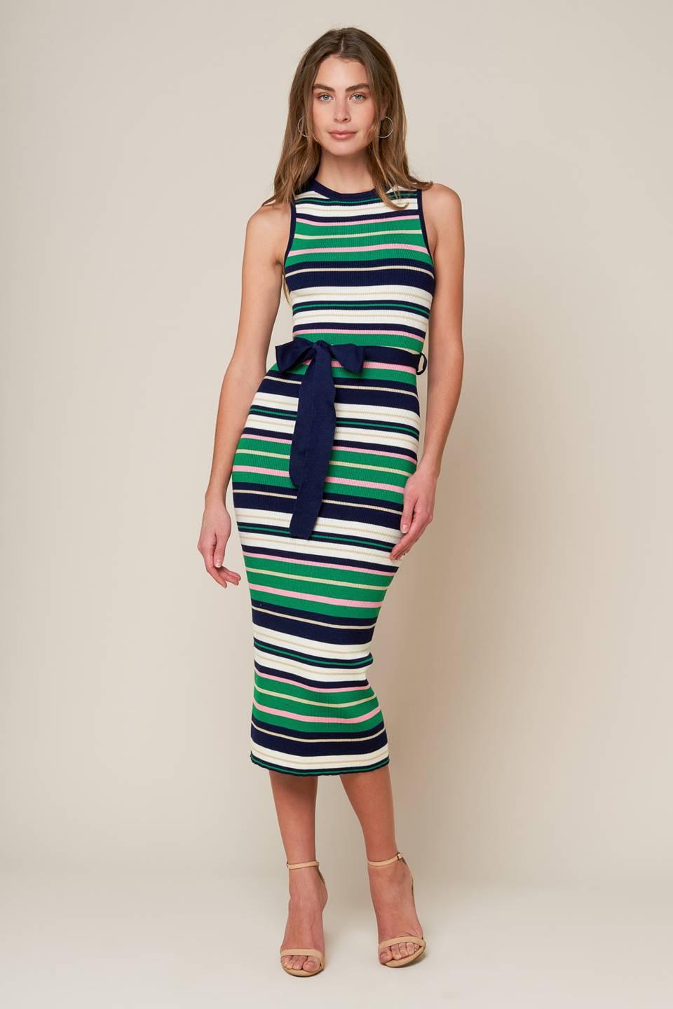 Let's Go Abroad Sweater Dress NAVY/GREEN / L