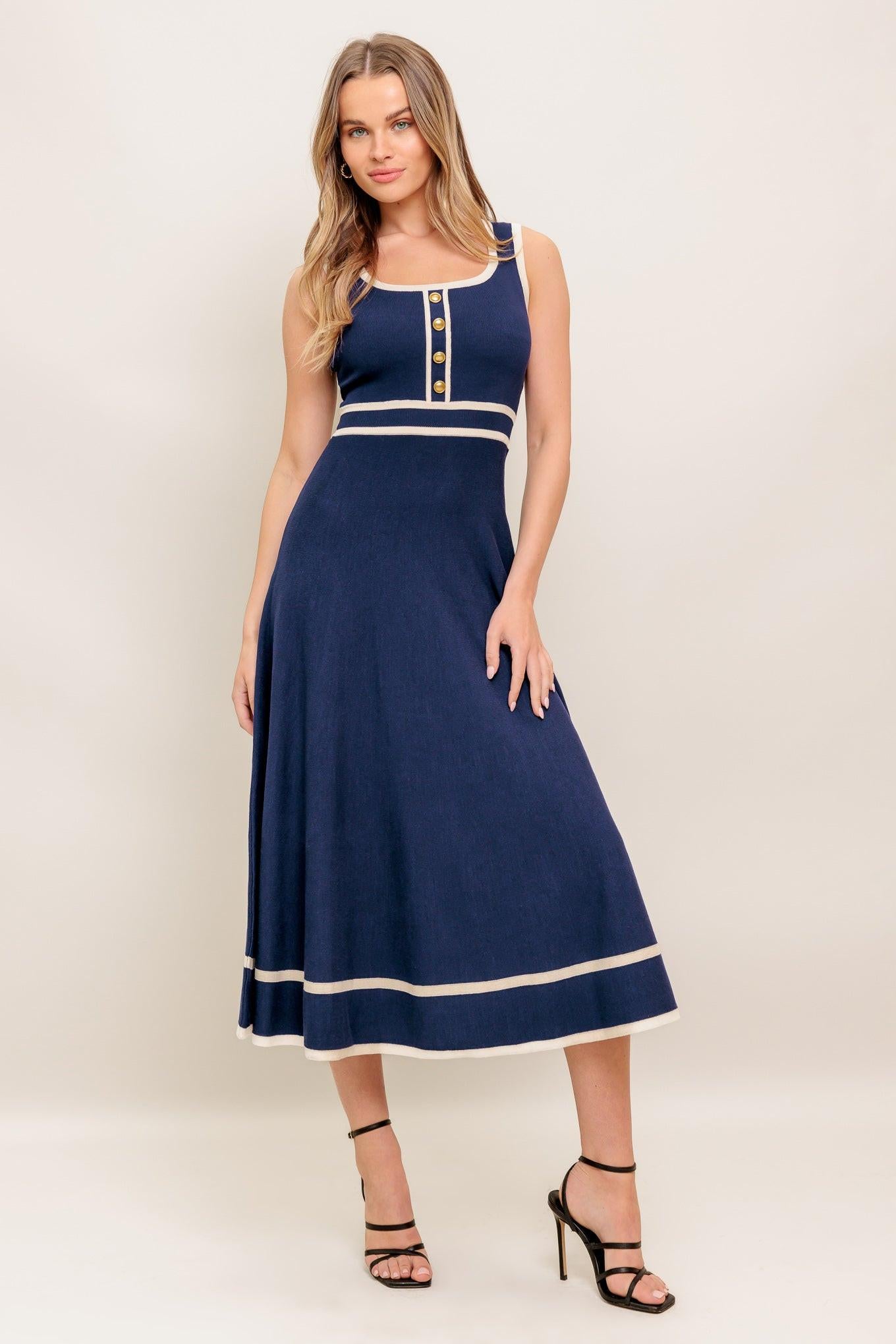 daisy knit dress DREAMY MIDI DRESS, NAVY/IVORY / L maxidresses