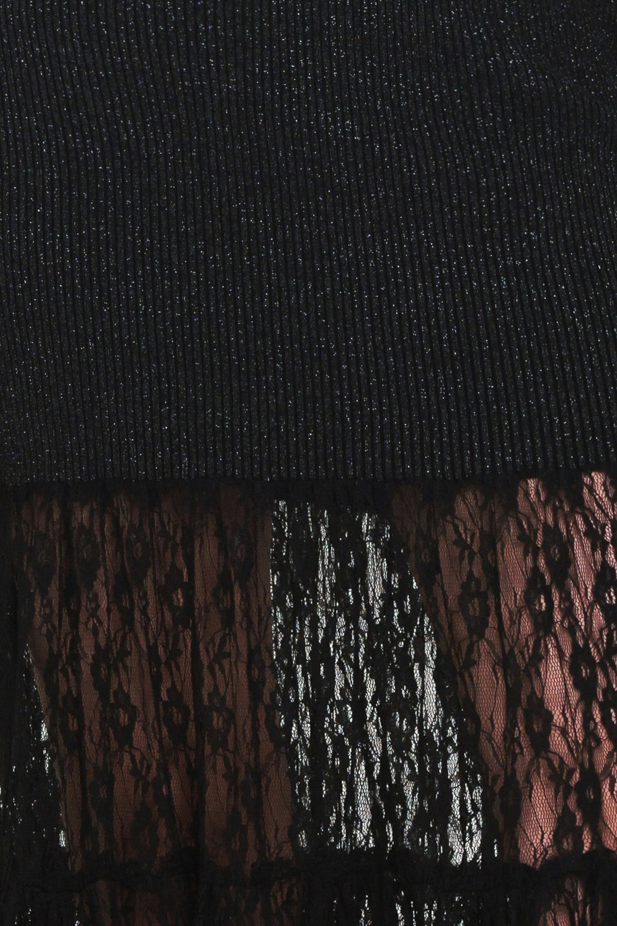 Midnight Shimmer Black Metallic Lace-hem Sweater Maxi Dress