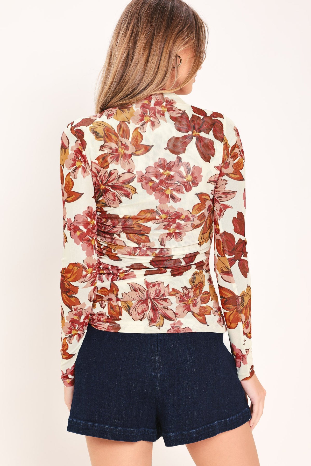 Seasonal Blossom Woven Mesh Top