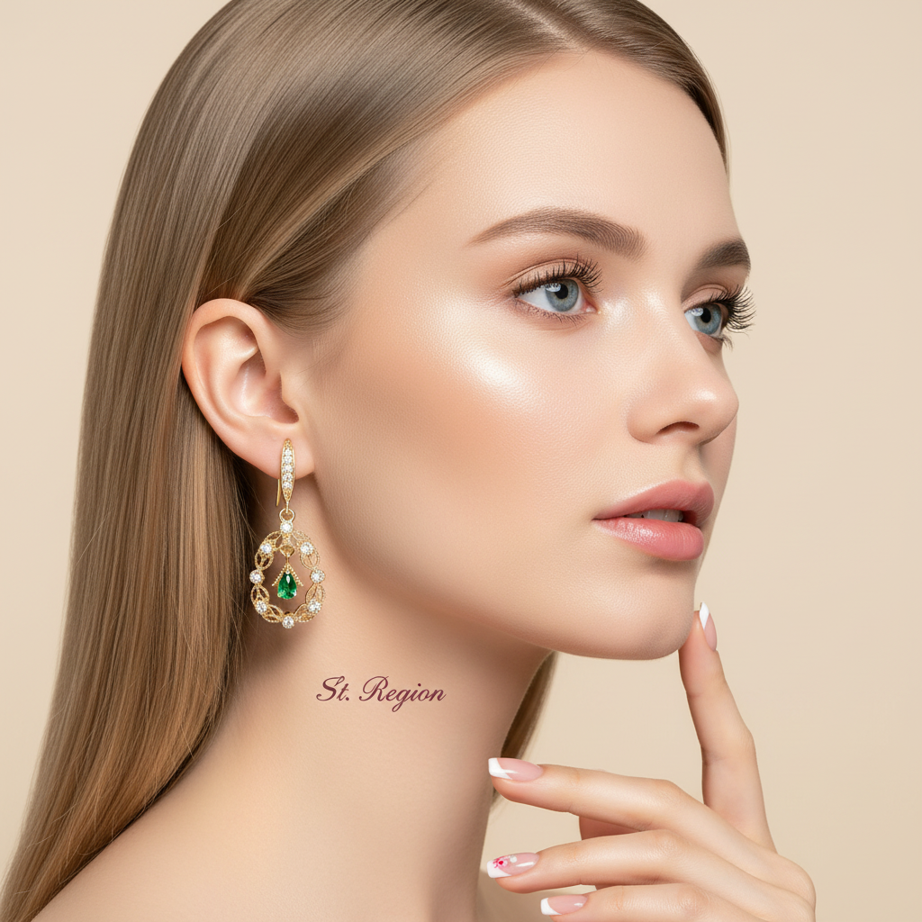 Green Crystal & Cubic Zirconia Goldtone Rattan Drop Hook Earrings