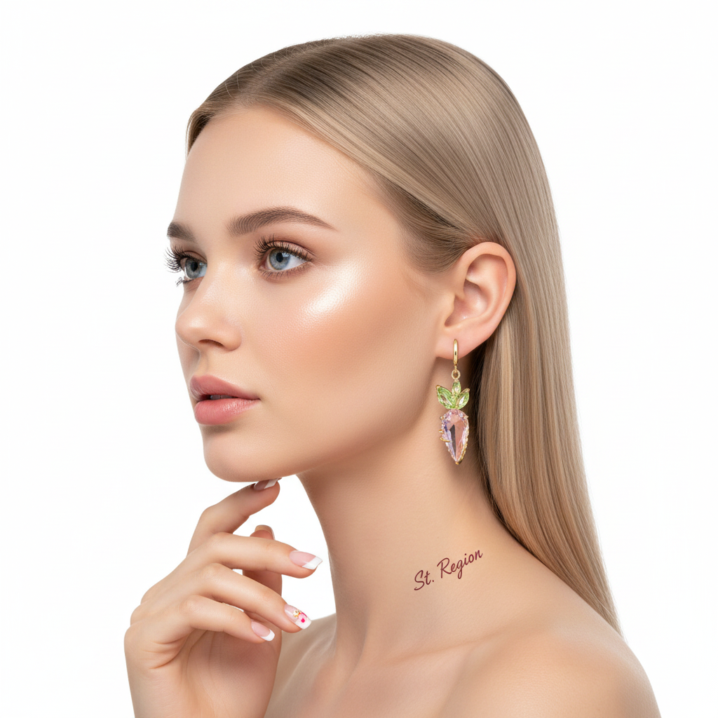 Pink Crystal & Goldtone Carrot Huggie Earrings