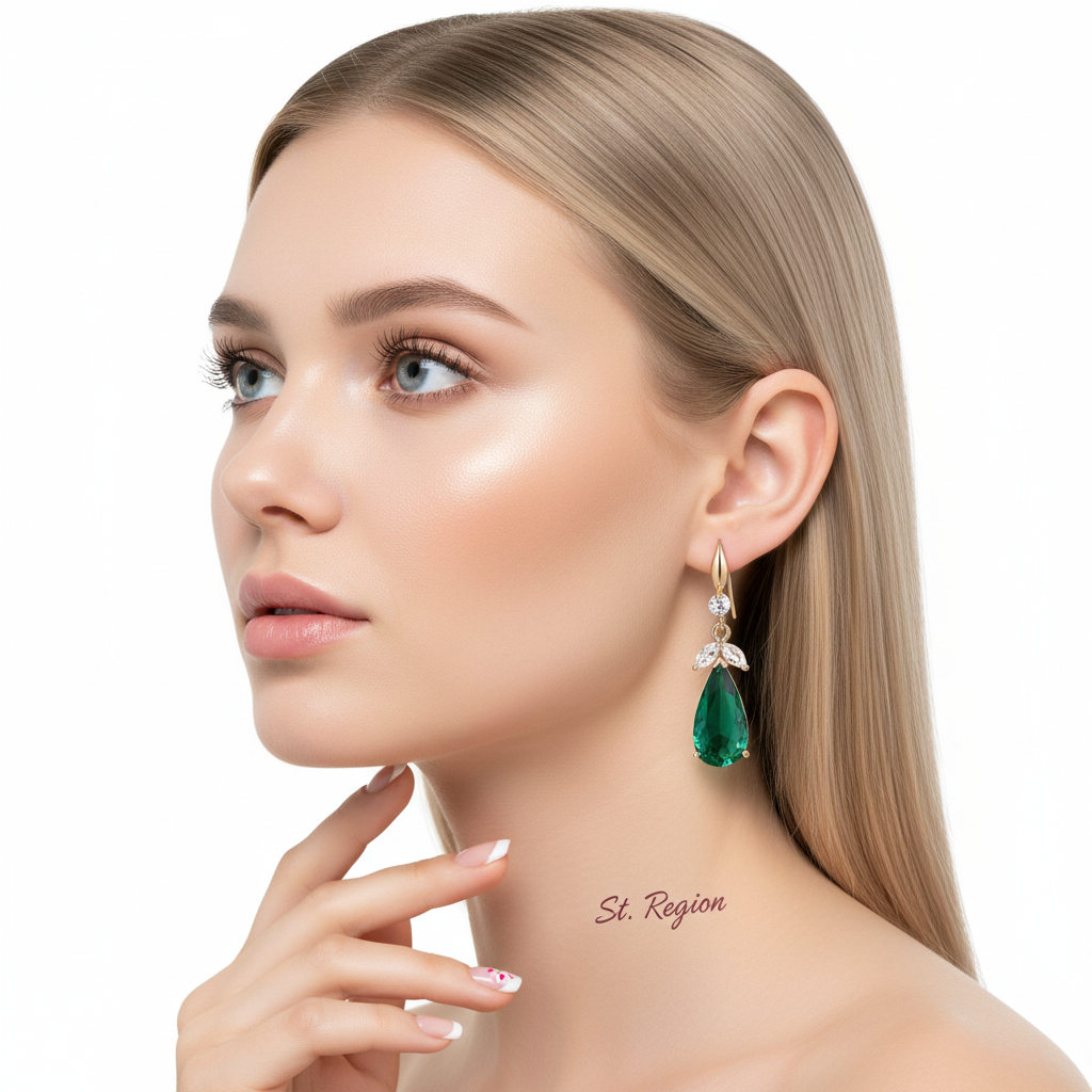 Green Crystal & Cubic Zirconia Goldtone Flower Drop Earrings