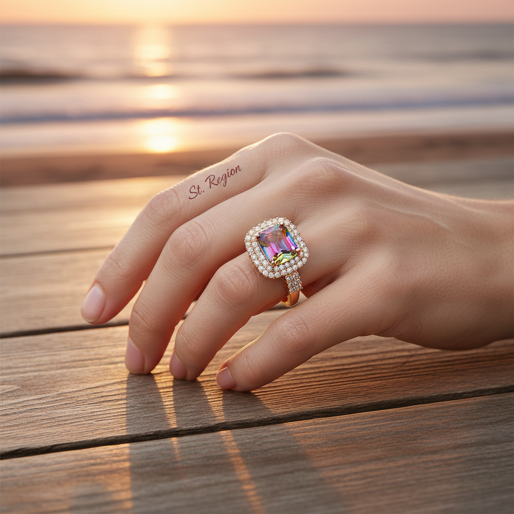 Multicolor Crystal & Cubic Zirconia Radiant-Cut Halo Ring