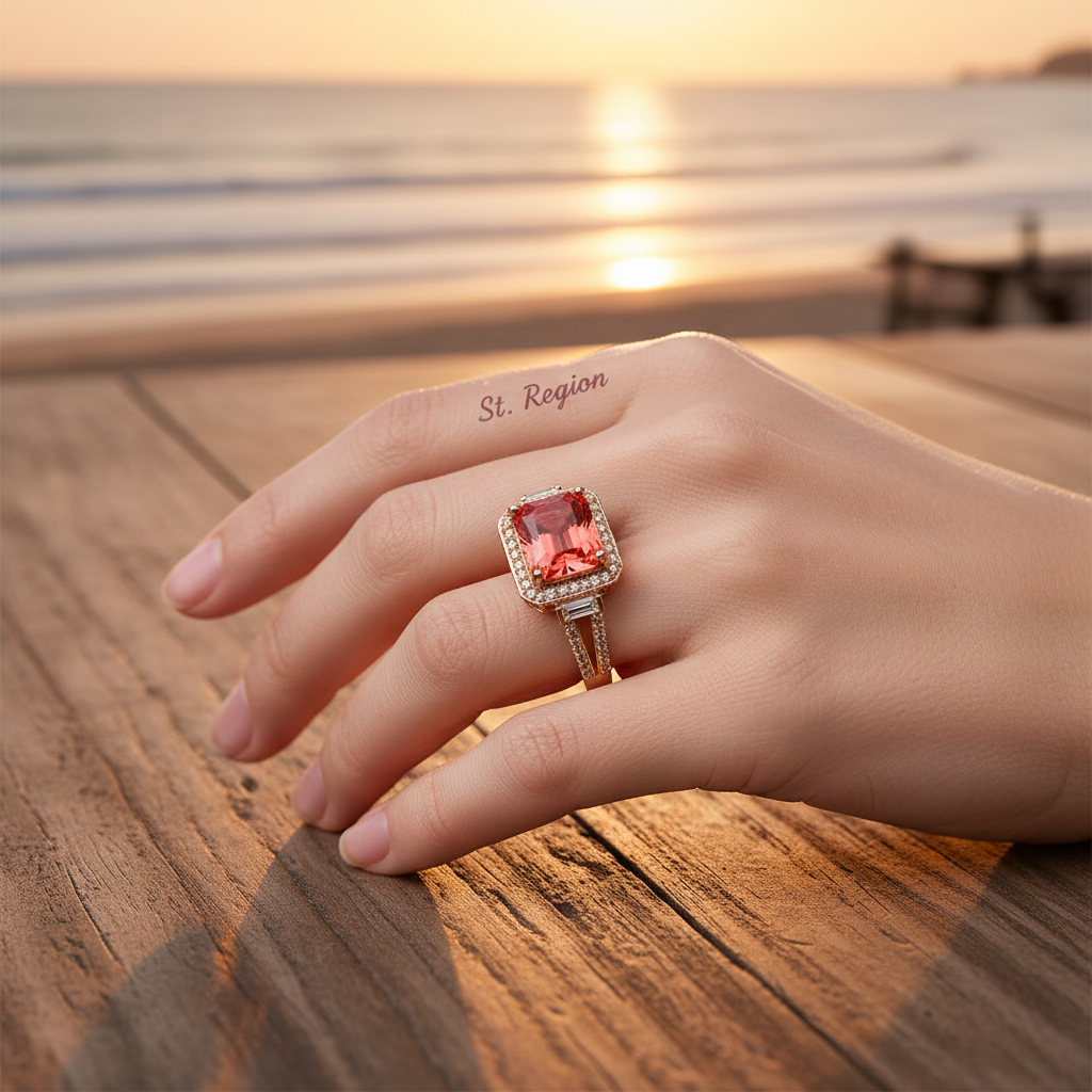 Red Crystal & Cubic Zirconia Princess-Cut Halo Ring