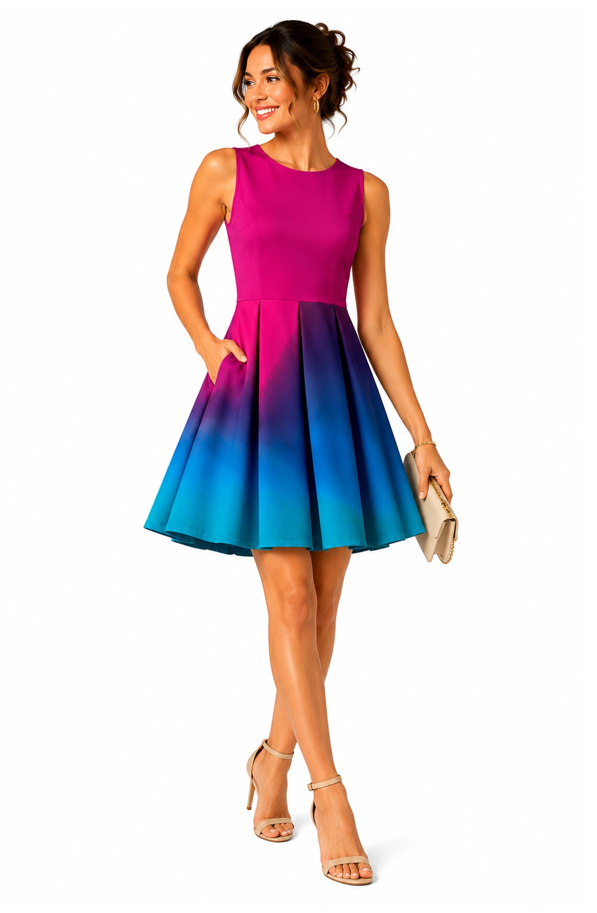 two-tone sleeveless pleated short dress Two Tone Sleeveless Pleated Short Dress Commense
