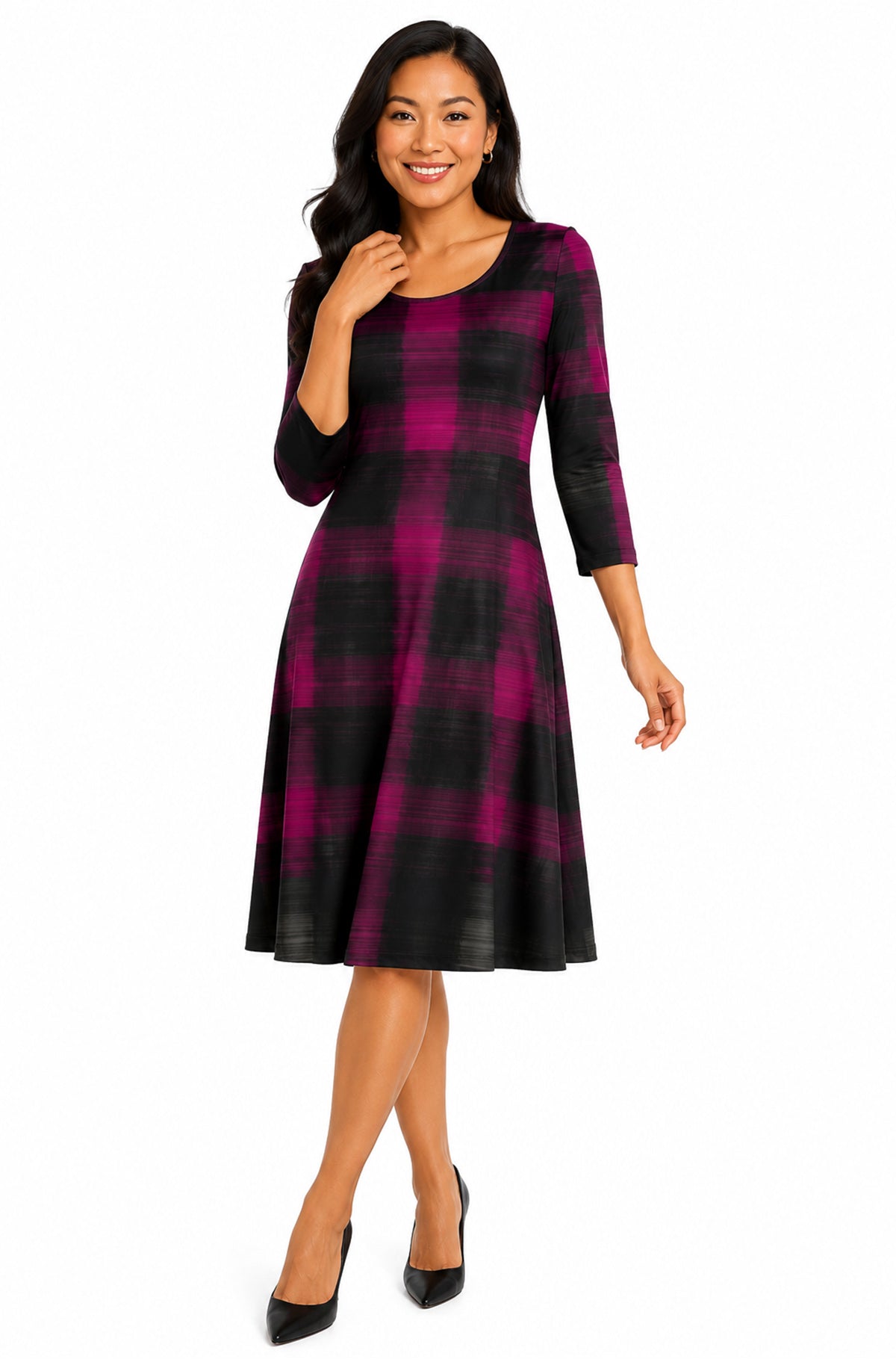 plaid fit and flare dress Lily by Firmiana Women’s ¾ Sleeve Fit-and-Flare Purple & Black Ombre Purple & Black Ombre Plaid / XL 00 Multi Plaid Womens vendor-Kiki de Montparnasse Size:5XL-12/14 Years Jinhomg Maxi Dresses for