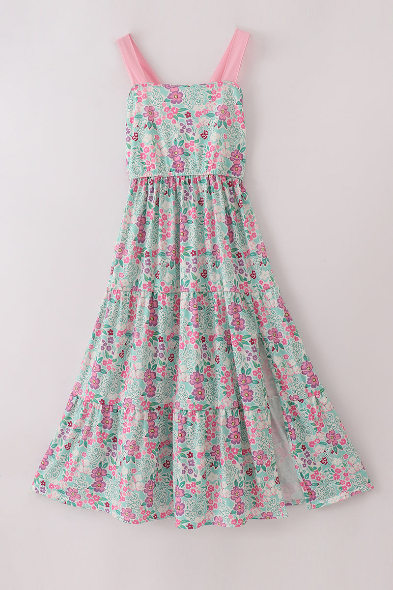 pink dream garden maxi dress Green tiered mom M 100% Polyester Size:9-12M (12M) Humply Modern Black Makeup flowy tiered long dress