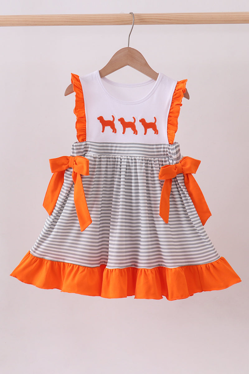 Orange Tennessee embroidery stripe ruffle dress 4 Years