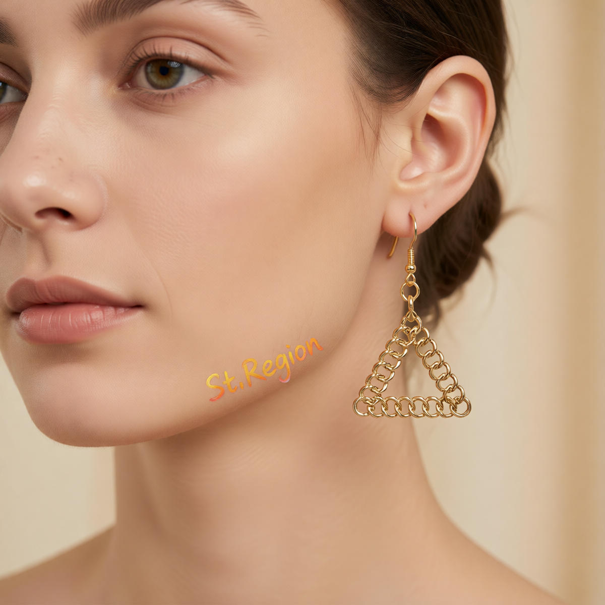Goldtone Figaro Open Triangle Drop Earrings