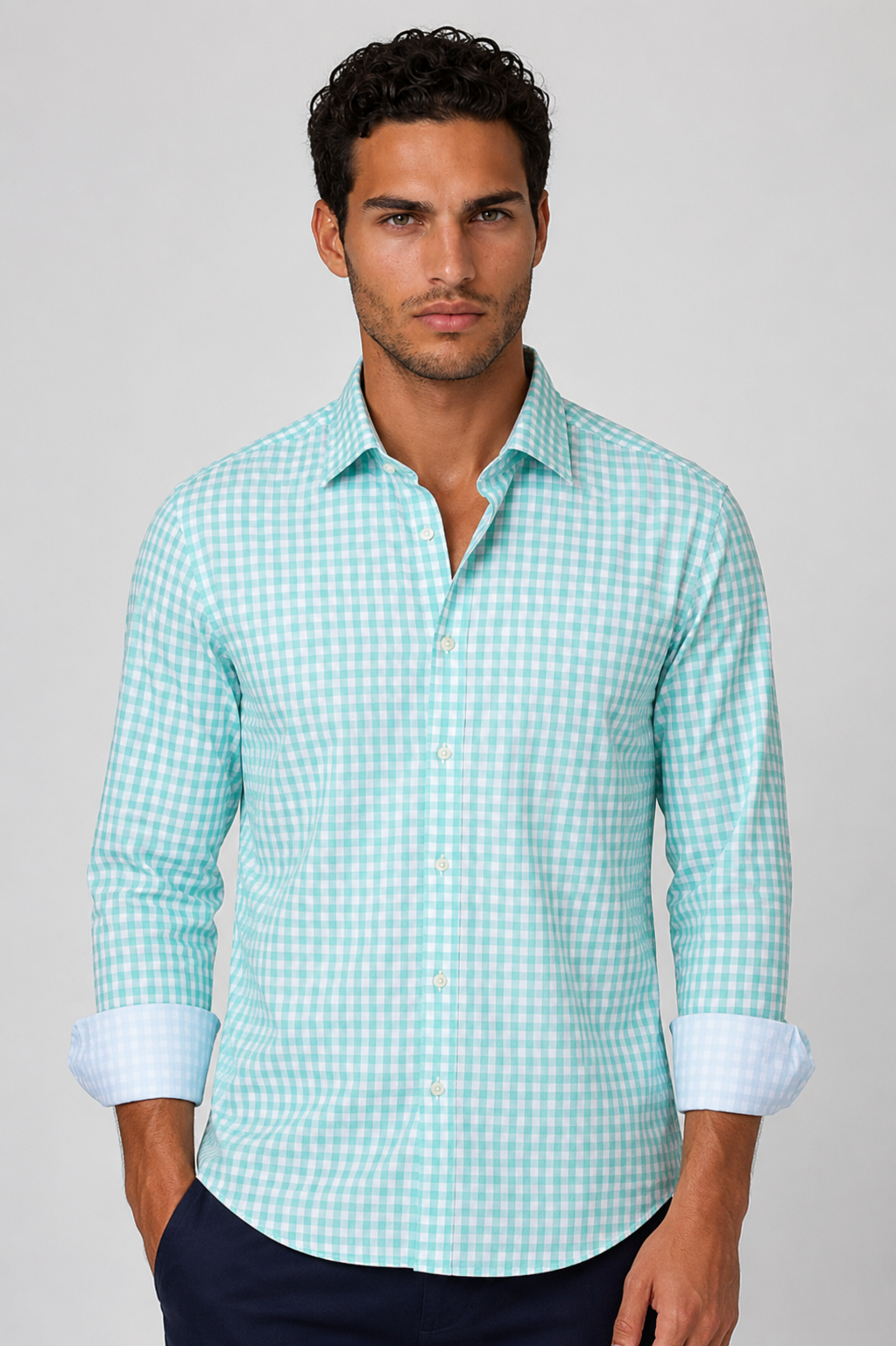 emerald green dress shirt Mauro Long Sleeve Check Tech Size:2