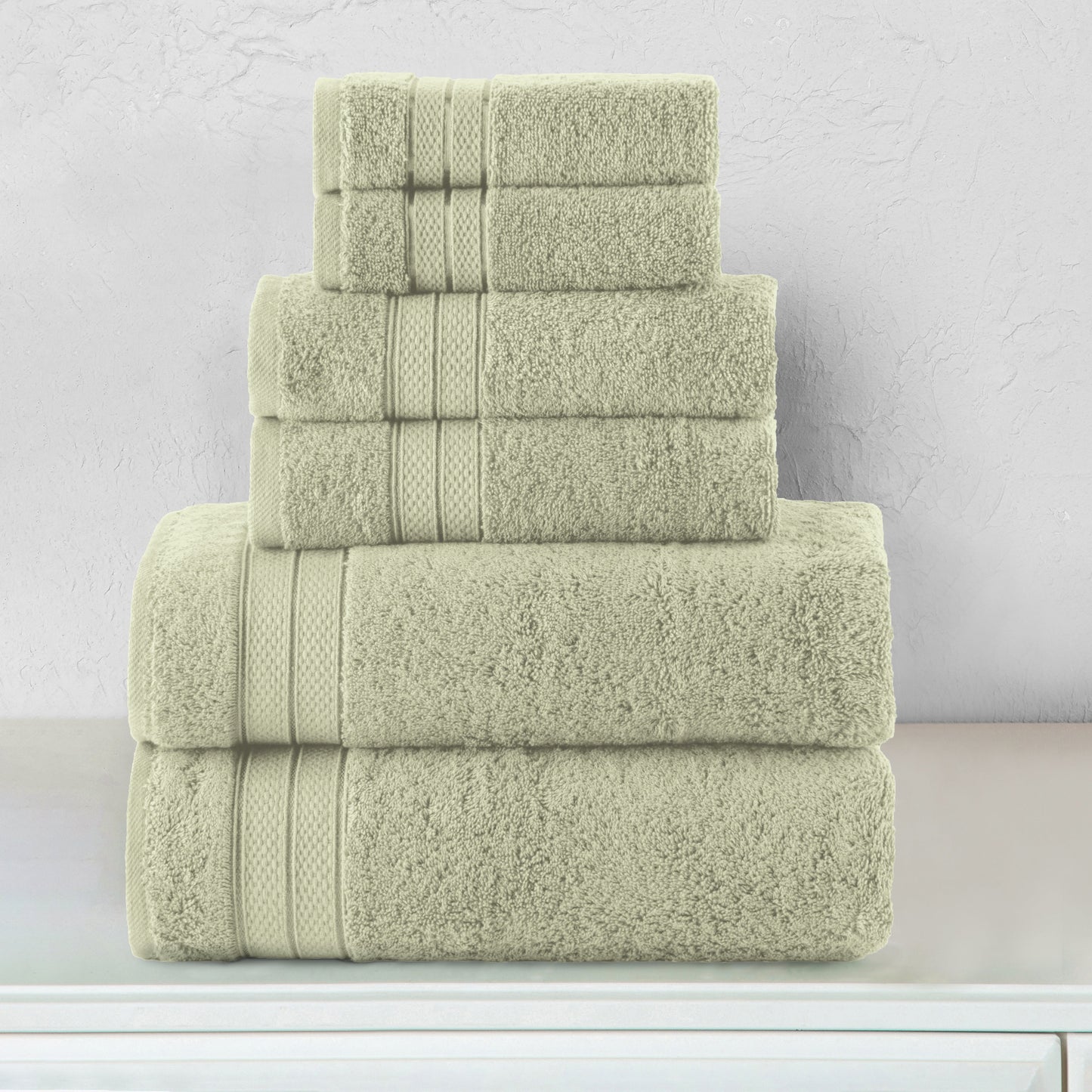 Elegant Comfort 6-Piece Turkish Cotton Three Line Popcorn Towel Set, 2 Washcloths, 2 Hand Towels and 2 Bath Towels