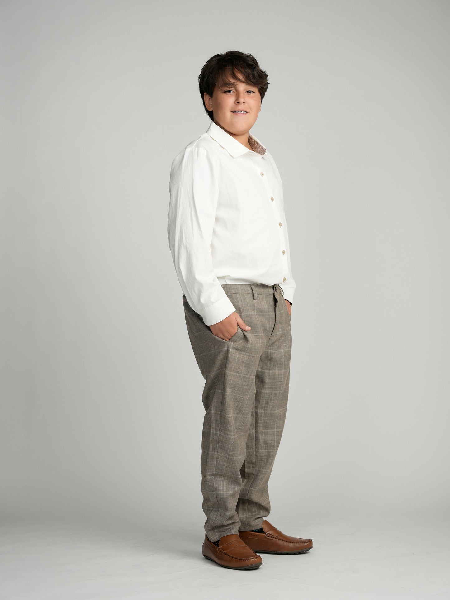 Camel Windowpane Dress Pants