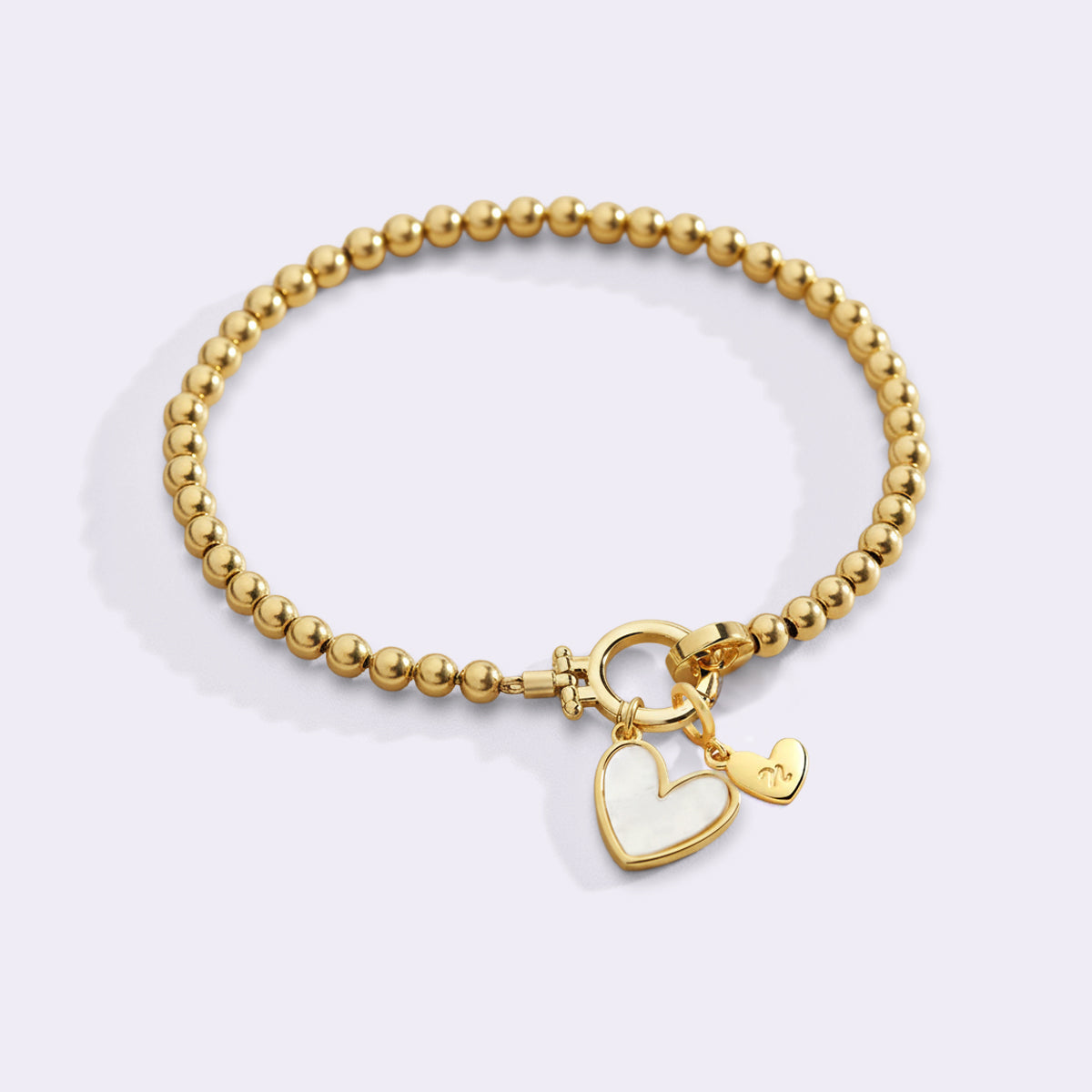 Mint & Lily Mint Beaded Bracelet with Mother Of Pearl Initial Heart Charm