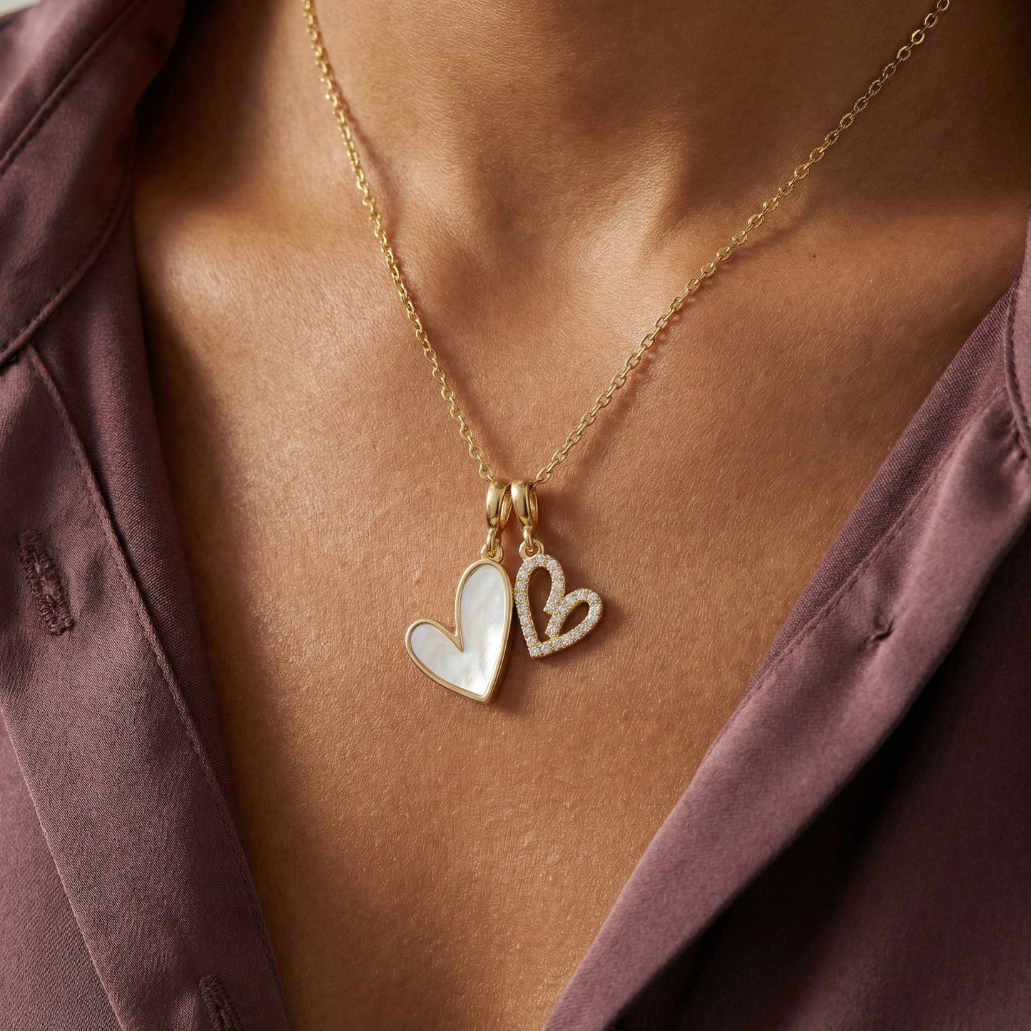 Mint & Lily Mother of Pearl & Pave Hearts Necklace