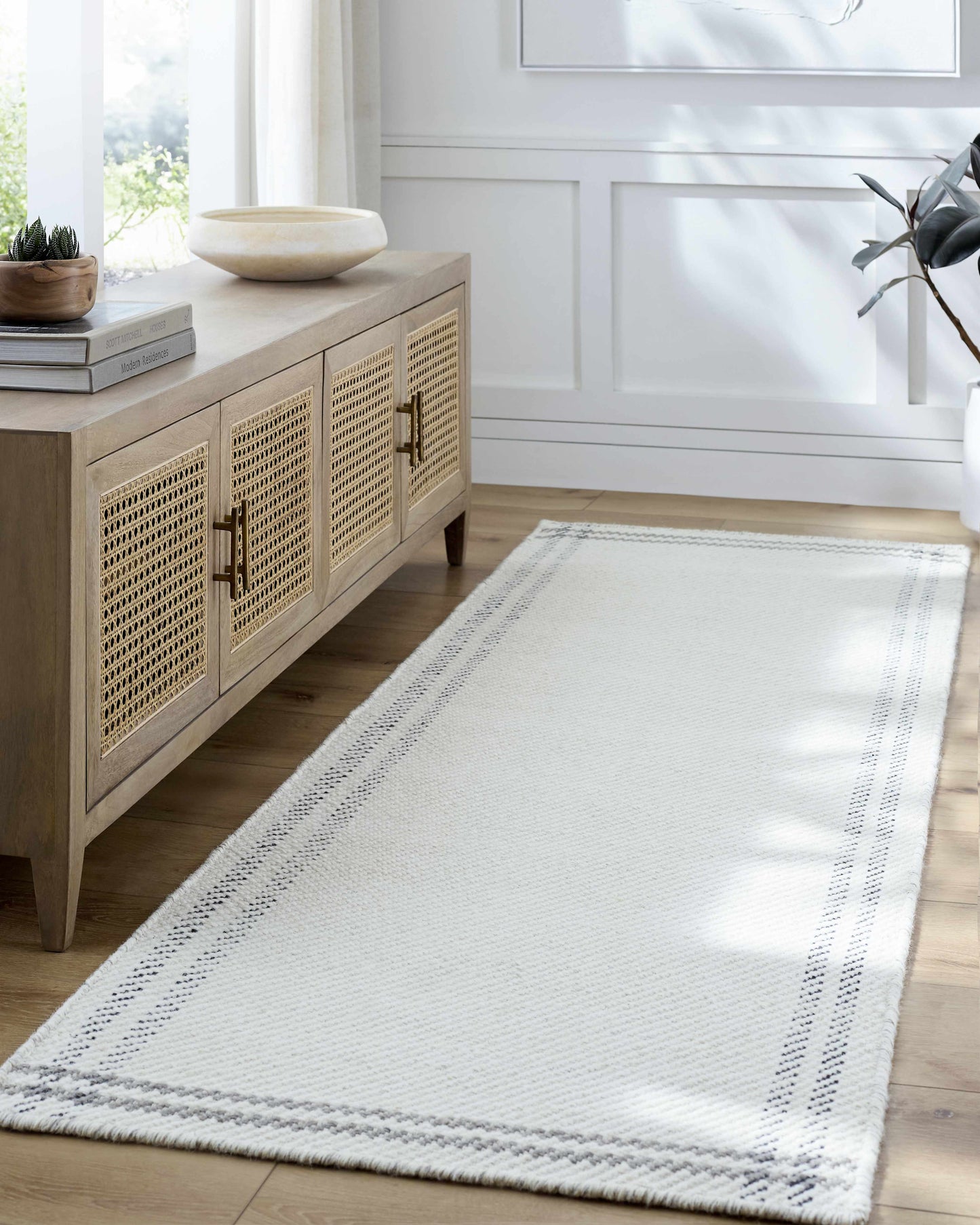 Nimue Cream & Charcoal Bordered Area Rug
