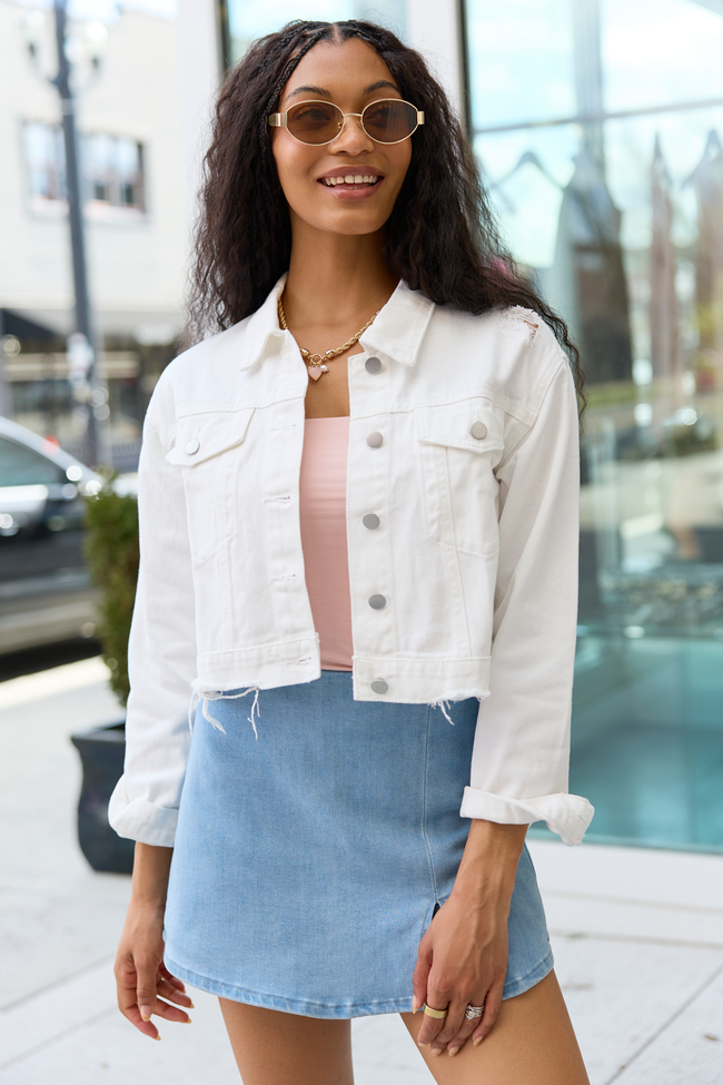 Run Around Town Ivory Deconstructed Denim Jacket – Zulily