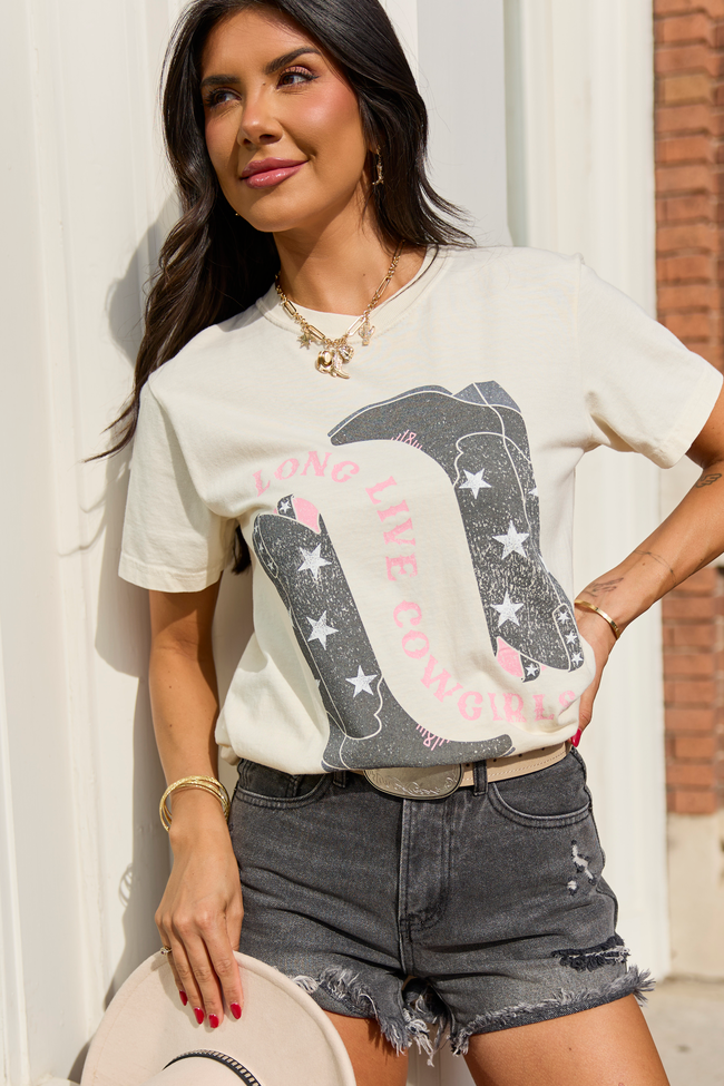 Long Live Cowgirls Star Boots Ivory Graphic Tee