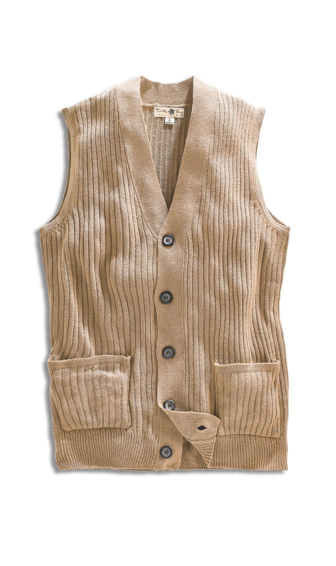 Men's Relaxed Fit Rib Knit Sweater Vest - Button Front with Pockets