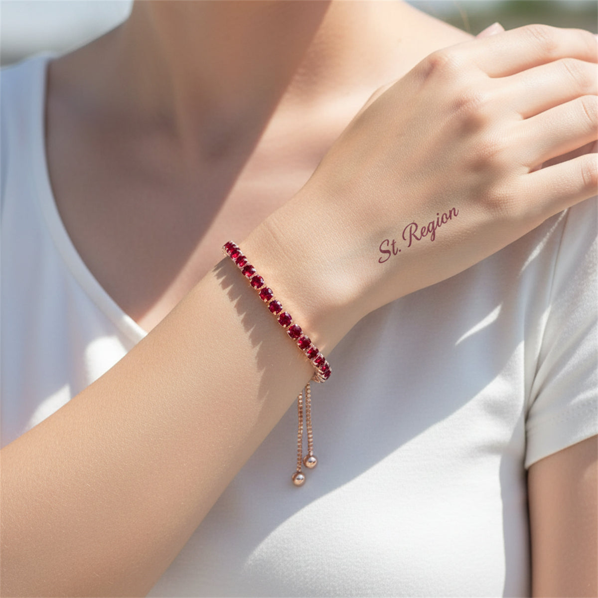 Red Cubic Zirconia & Rose Goldtone Adjustable Link Bracelet