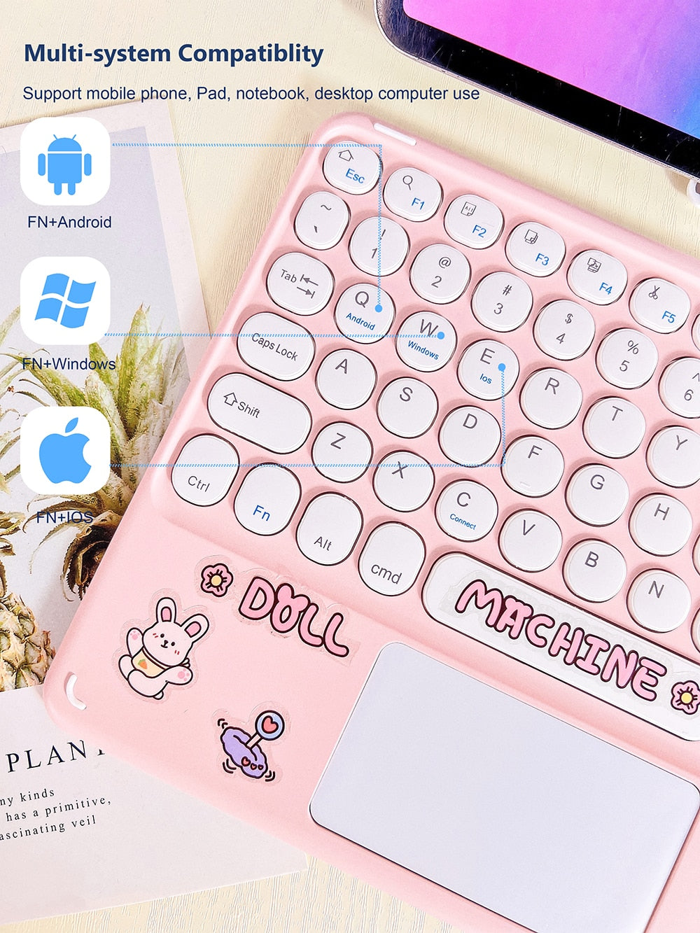 Kawaii Pastel Yellow Wireless iPad Keyboard & Mouse-