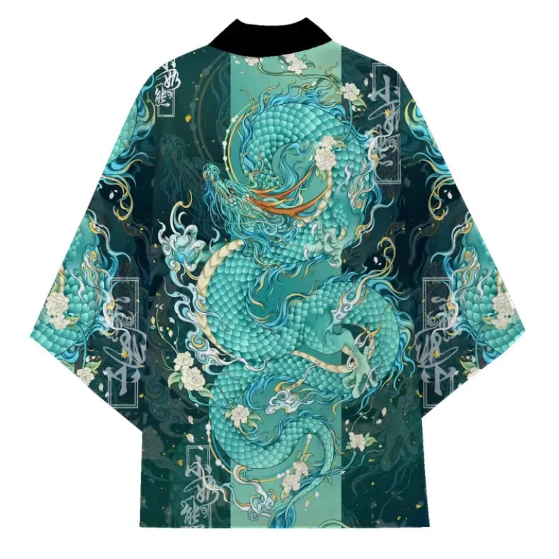 đ Summer Japanese Style Anime Dragon Print Haori Yukata