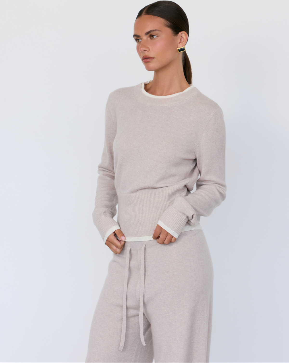 Tove Layered Cashmere Crewneck - Stone