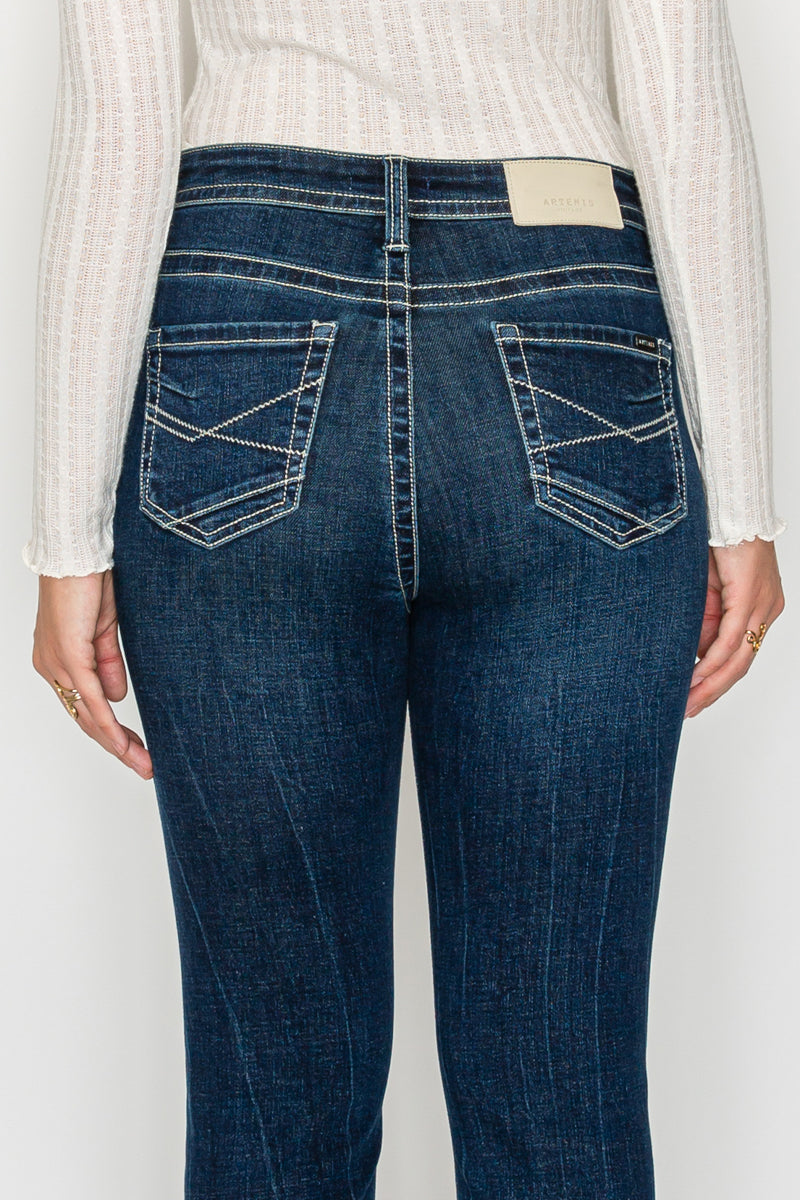 Stevie Tummy Control High Rise Slim Flare Jeans (Dark Wash)