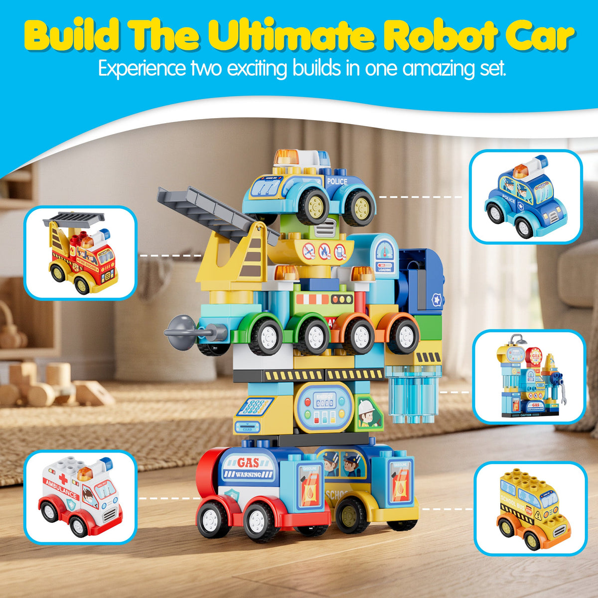 Contixo TF1 2-in-1 Transforming Building Set, 93 Pieces, Ages 3+